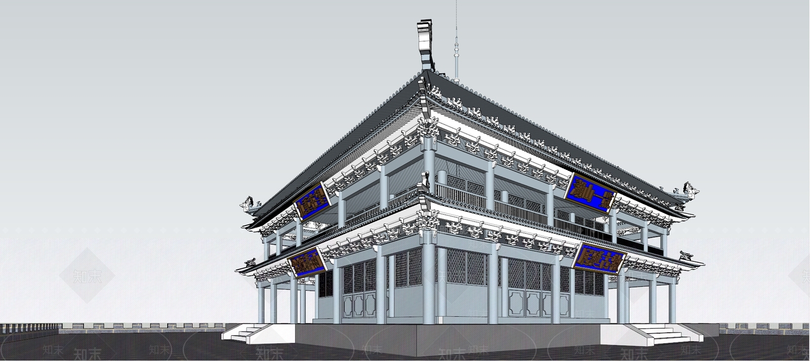 中式风格钟楼SU模型下载【ID:963854838】