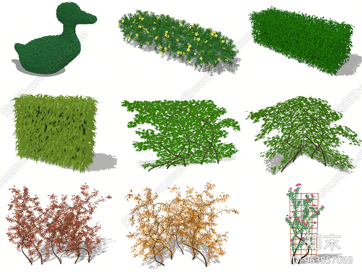 现代植物墙饰SU模型下载【ID:963857069】