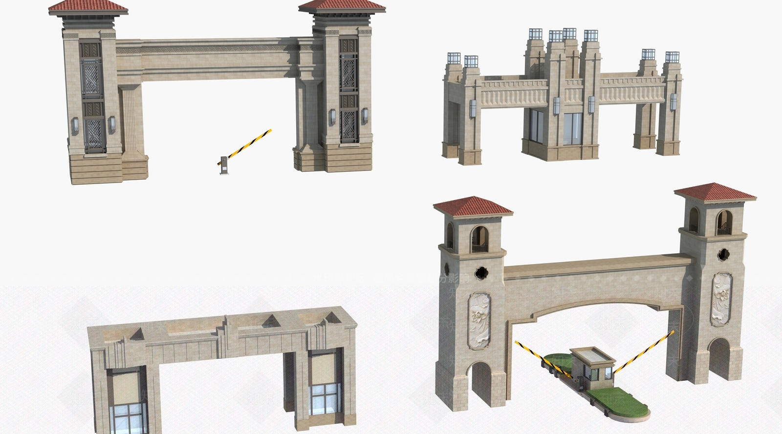 简欧入口大门景观铁艺大3D模型下载【ID:863860697】