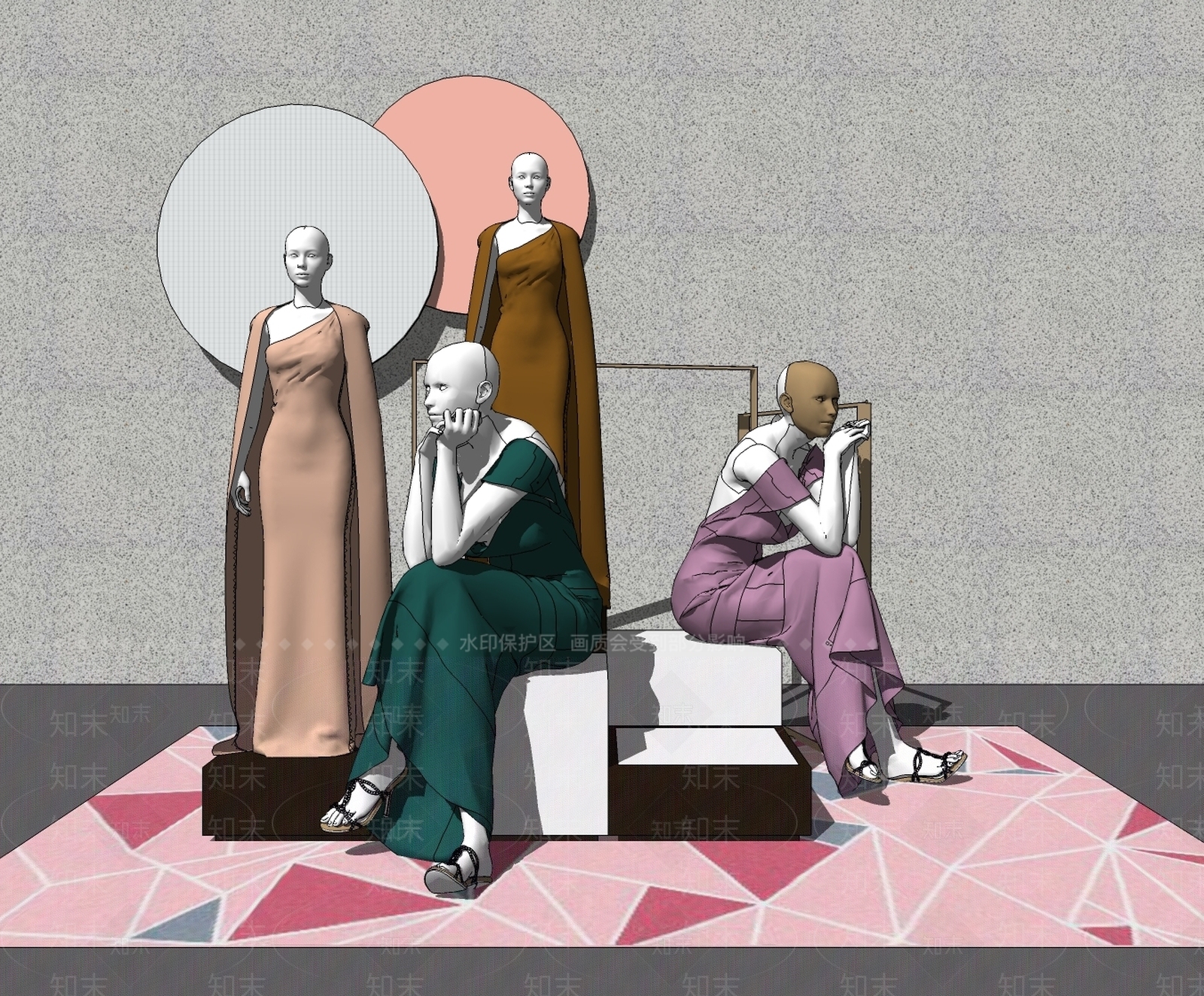 现代服装店橱窗模特SU模型下载【ID:463921687】