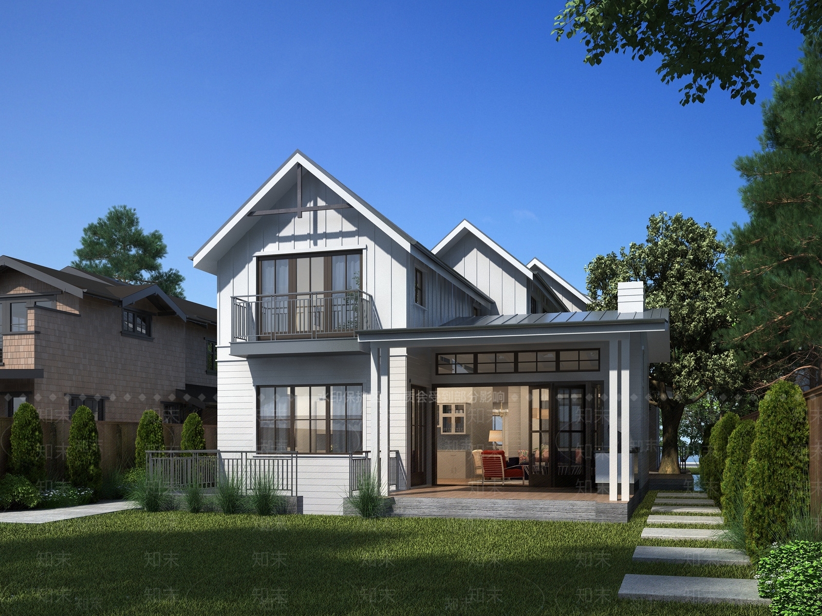 美式风格独栋别墅3D模型下载【ID:363969596】