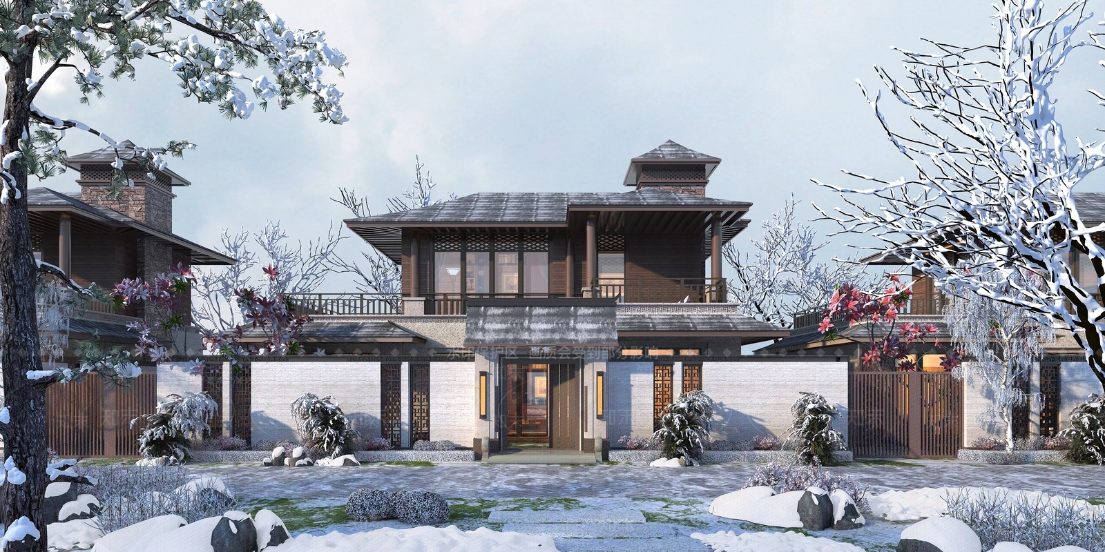 新中式风格独栋别墅3D模型下载【ID:363970525】