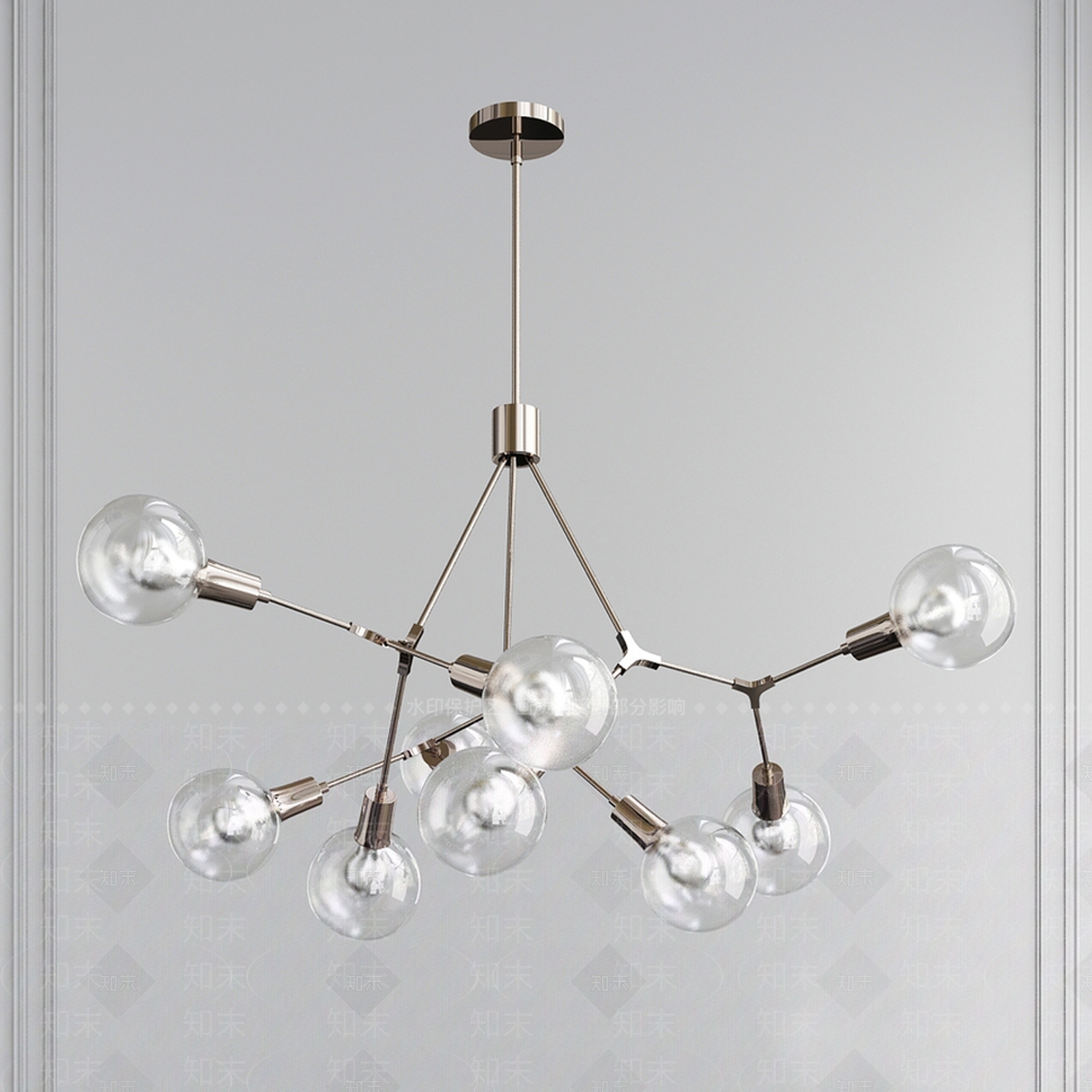 现代枝形玻璃吊灯3D模型下载【ID:563975809】