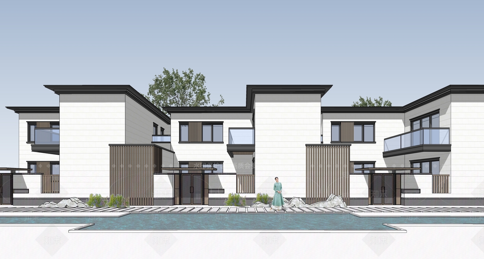 现代四合院别墅SU模型下载【ID:363978295】