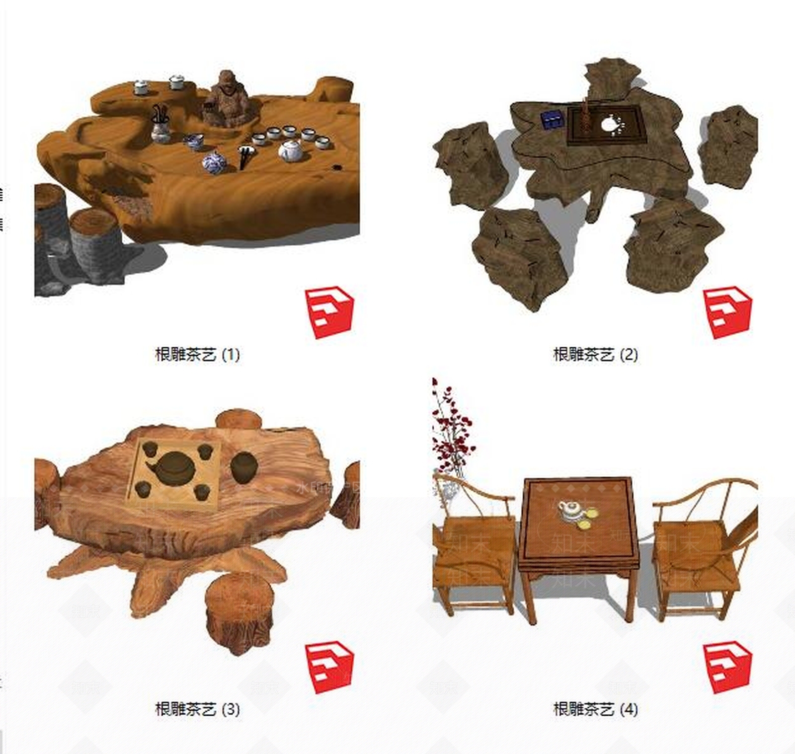 中式风格根雕茶几SU模型下载【ID:664029529】