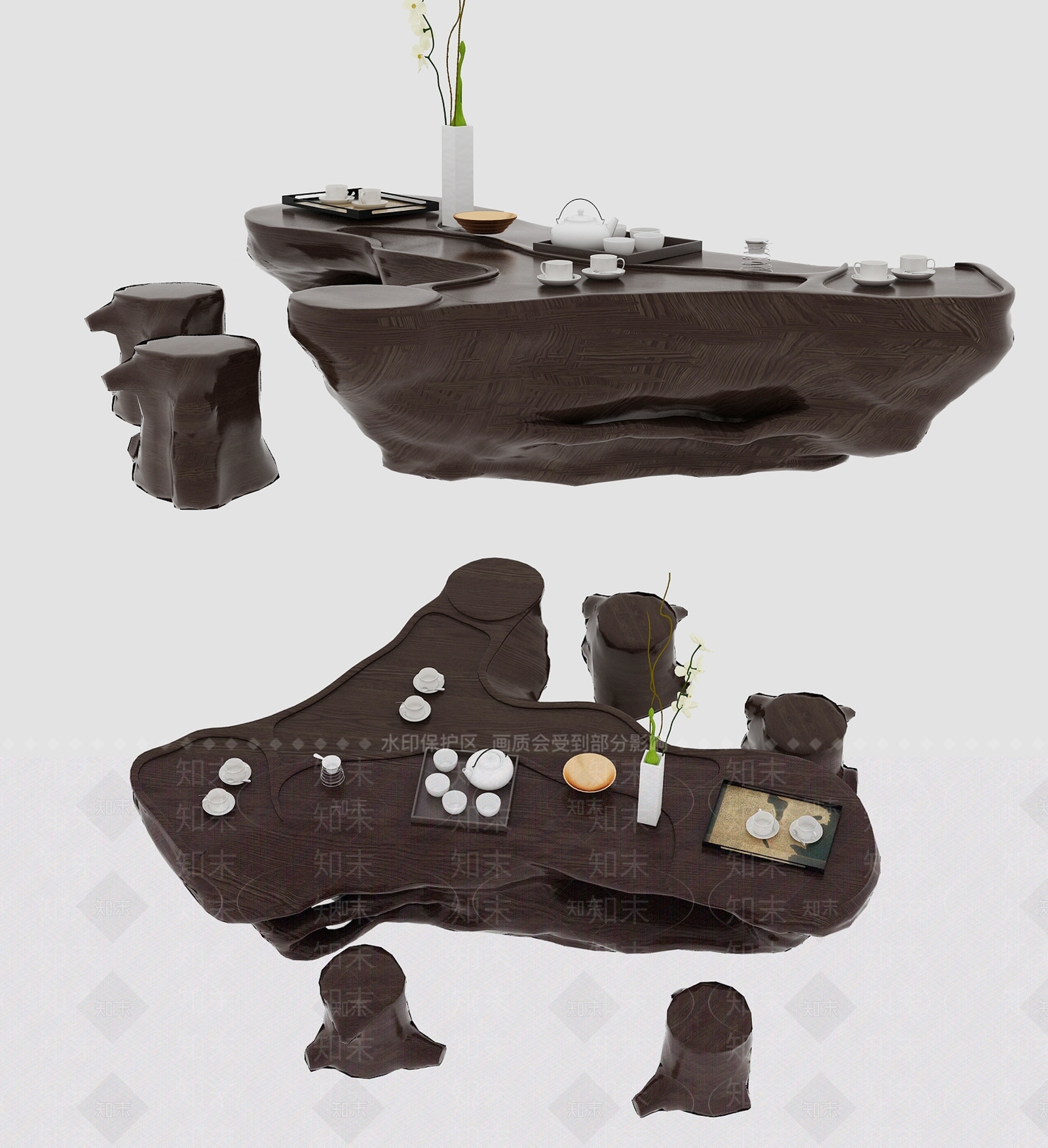 新中式风格功夫茶几SU模型下载【ID:664053277】