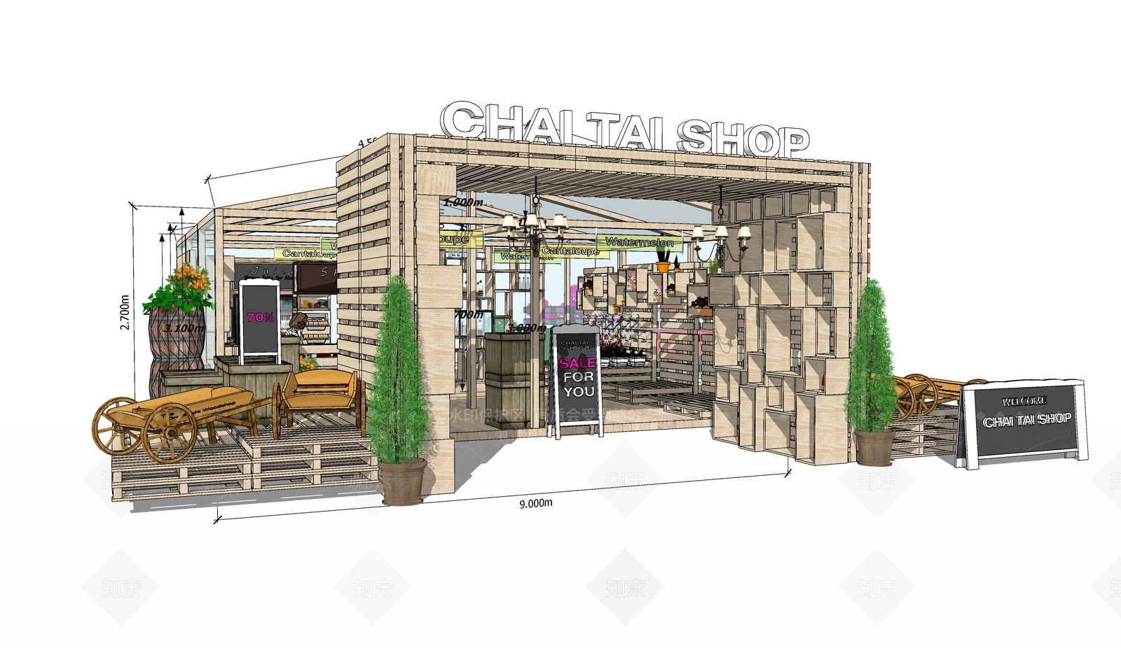 新中式风格花店SU模型下载【ID:964080144】
