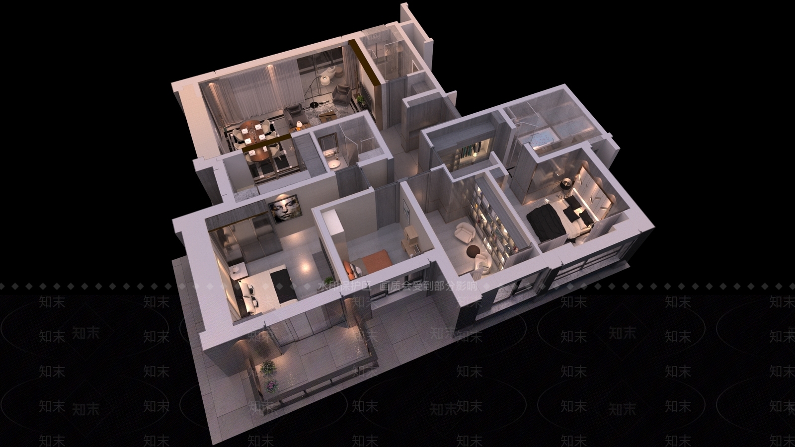 现代简约样板房3D模型下载【ID:764090791】