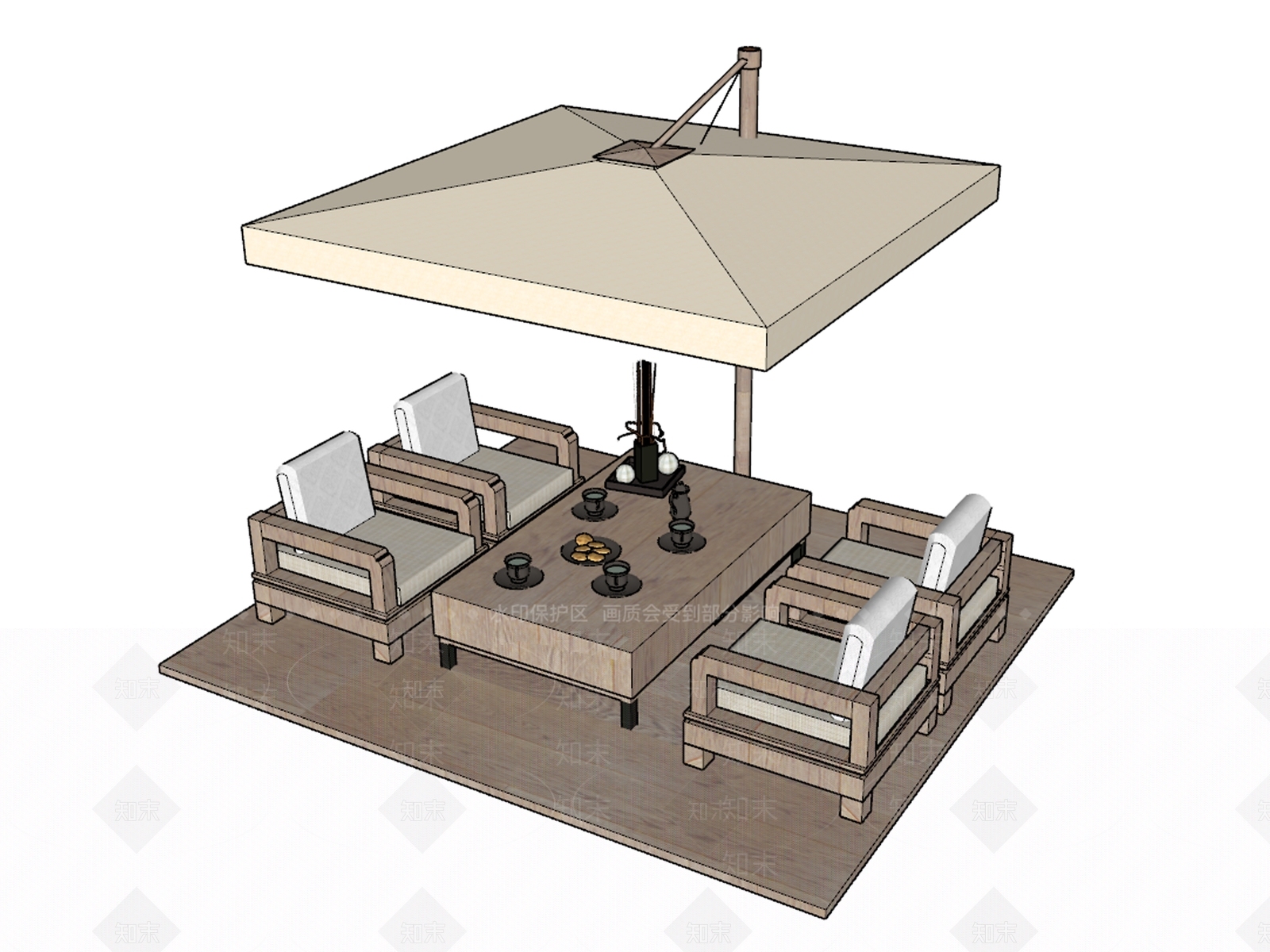 现代风格遮阳伞SU模型下载【ID:264096847】