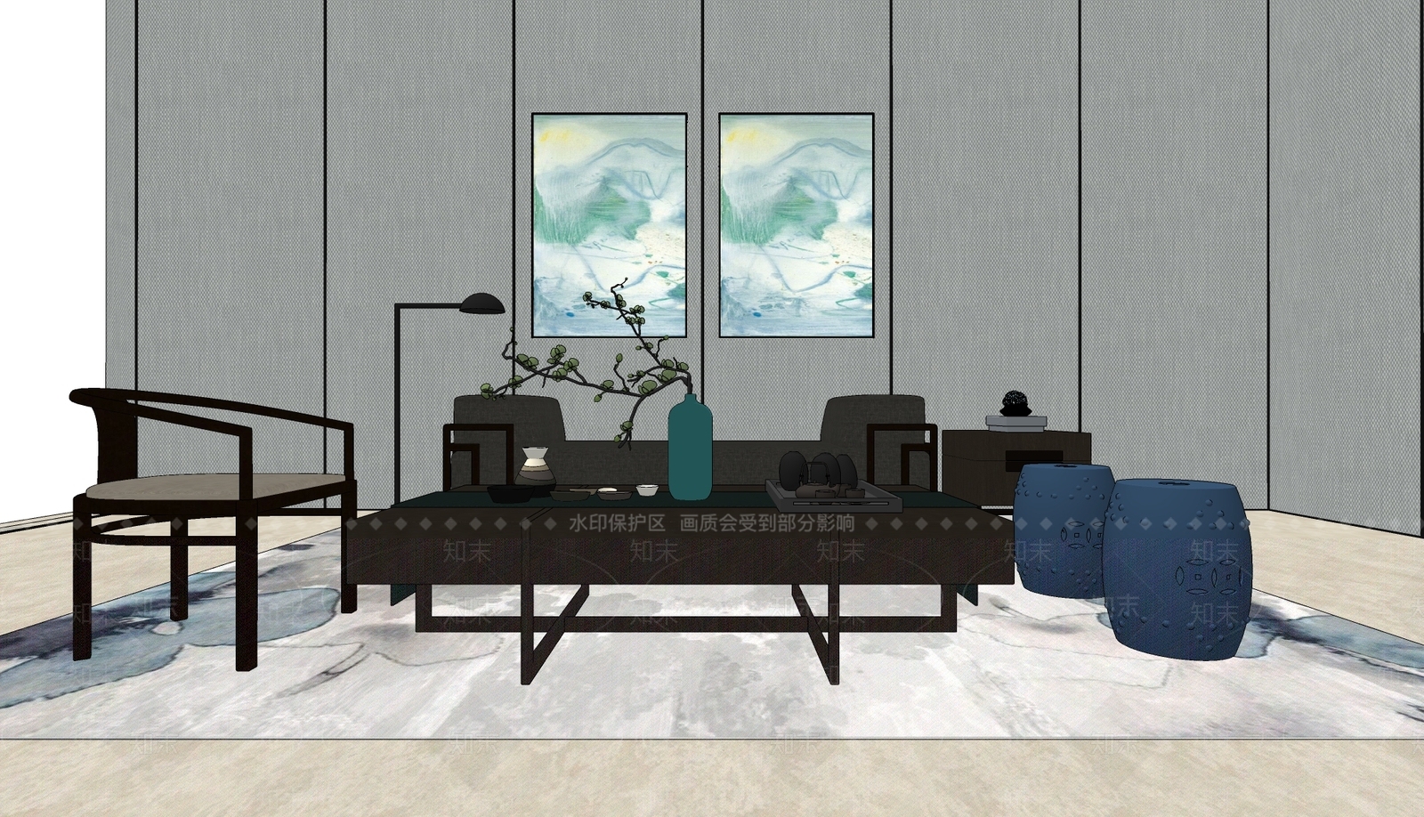 新中式布艺贵妃椅SU模型下载【ID:464096469】