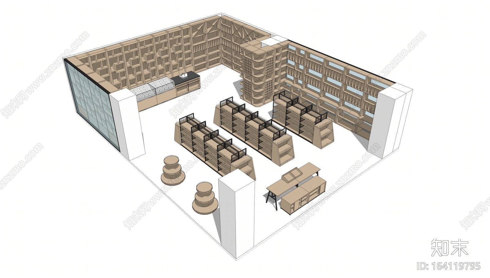现代风格烟酒专卖店货架SU模型下载【ID:164119795】
