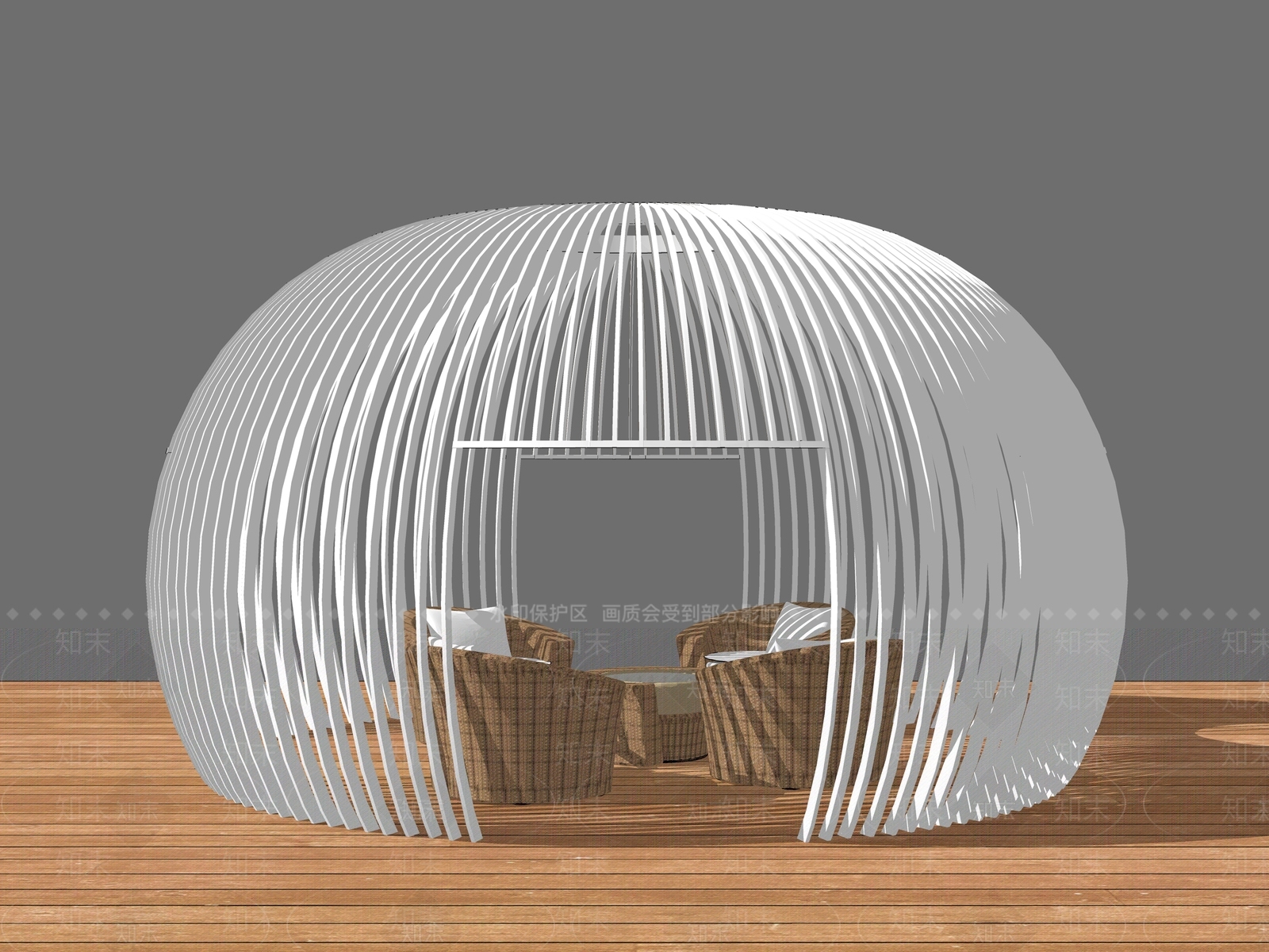 现代风格钢结构鸟笼亭子SU模型下载【ID:464129892】