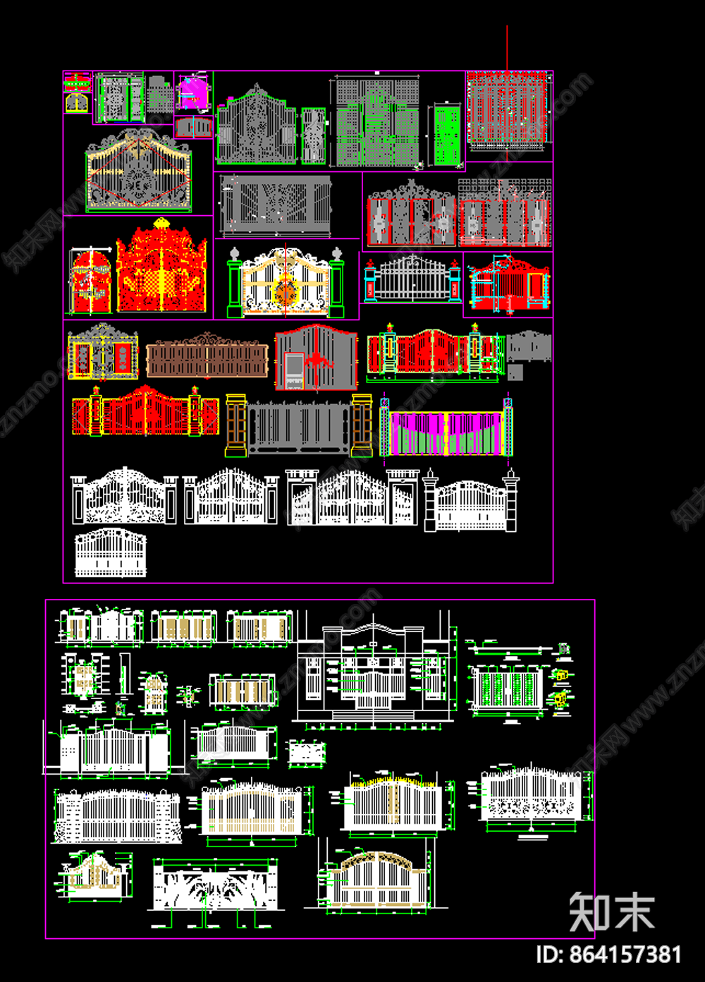 铁艺大门CAD图块施工图下载【ID:864157381】