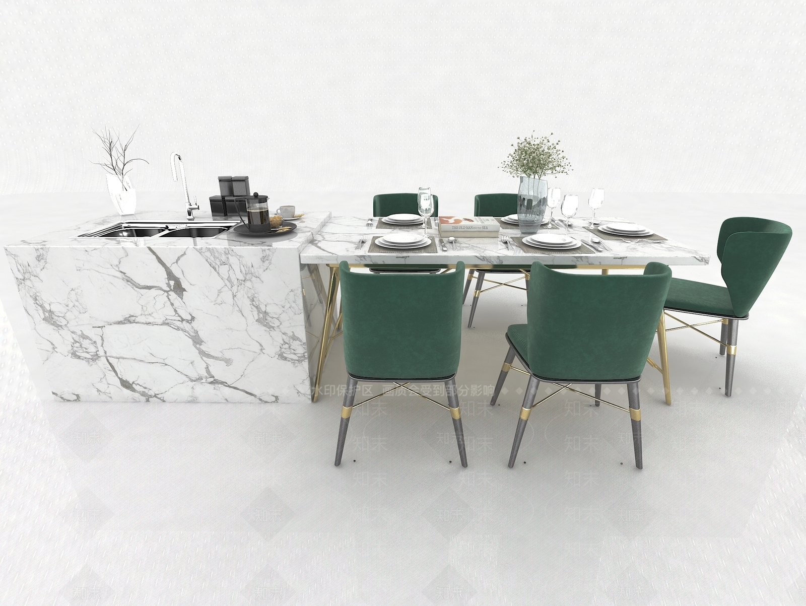 现代风格吧台吧椅组合3D模型下载【ID:164167202】