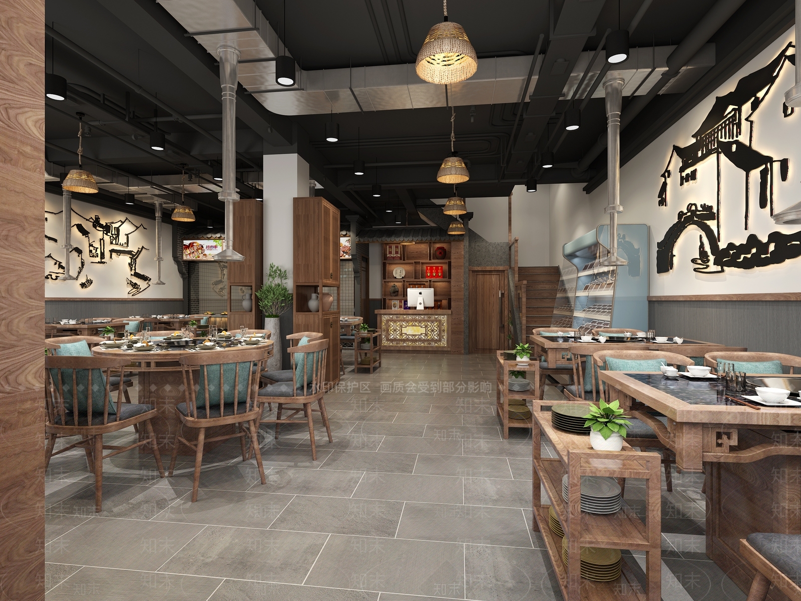 新中式烤肉餐厅3D模型下载【ID:364184417】