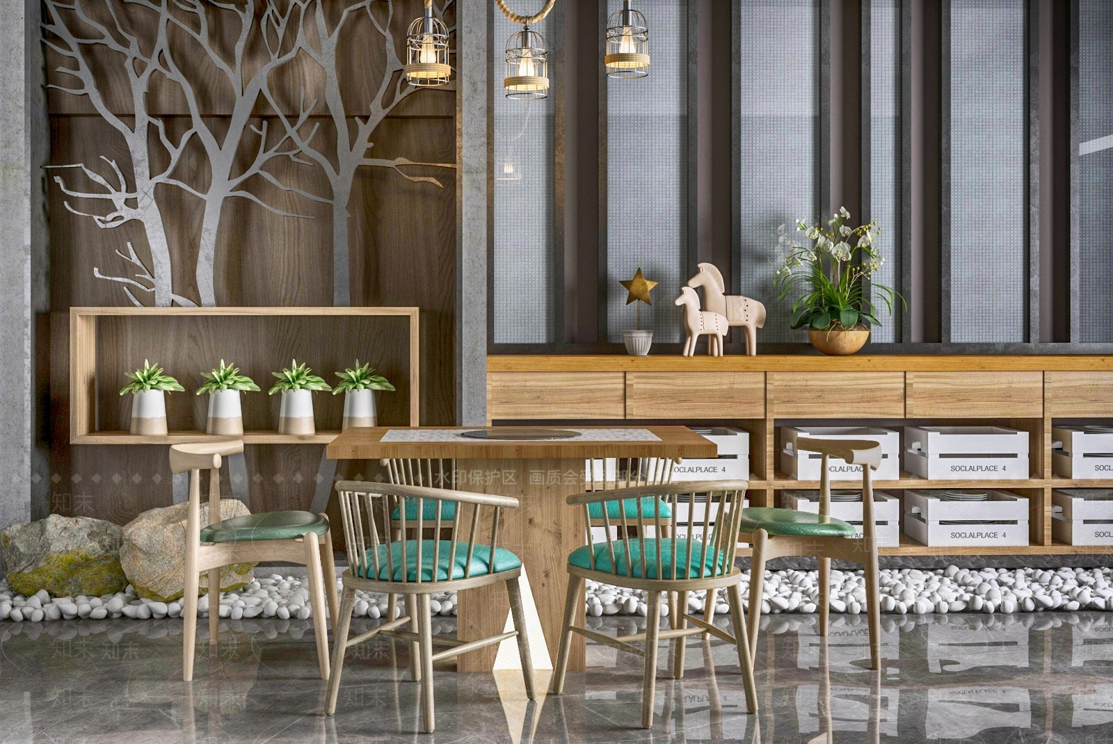 现代火锅餐桌椅组合3D模型下载【ID:364199639】