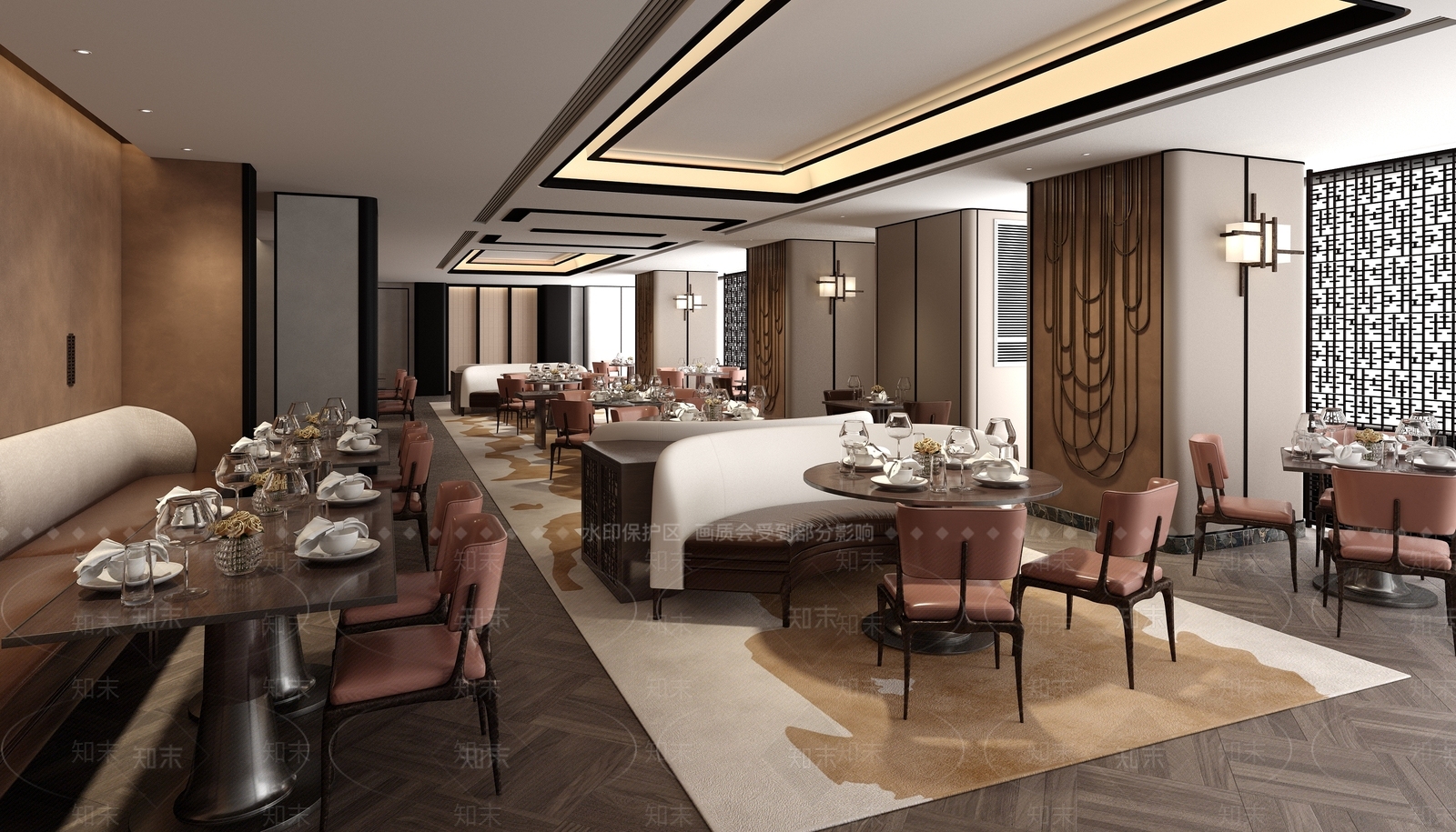 新中式酒店餐厅SU模型下载【ID:964232811】