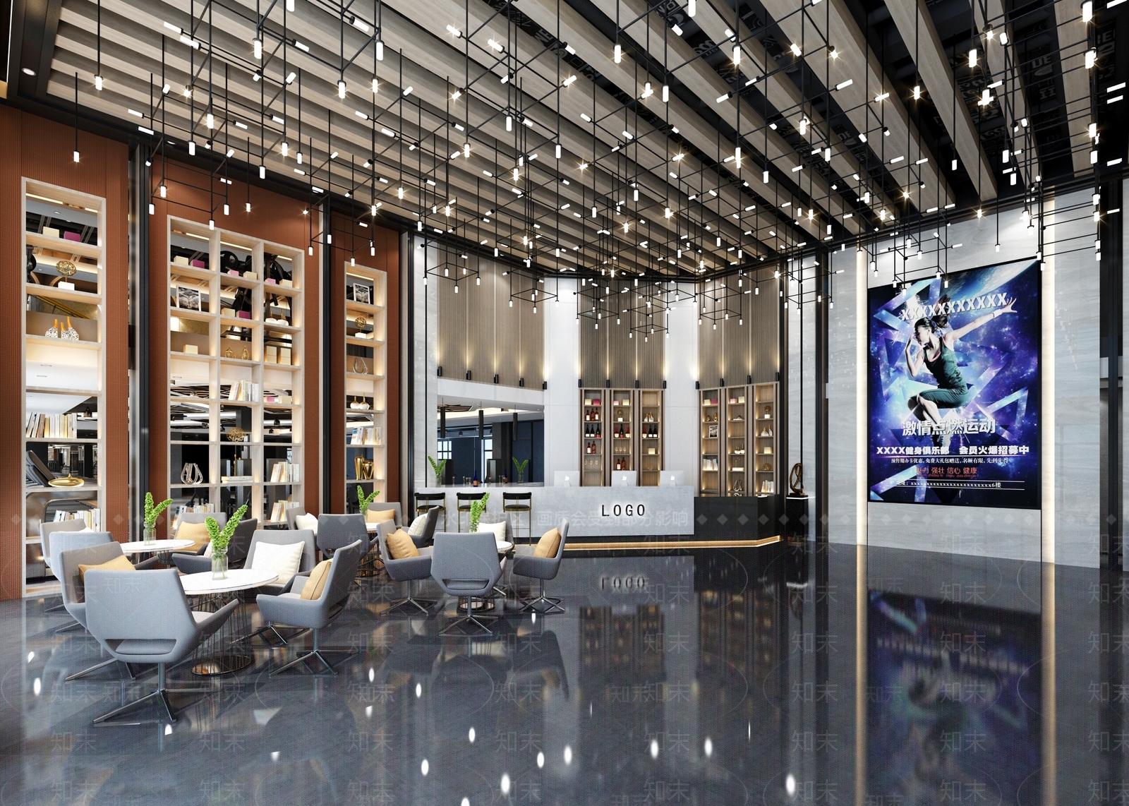 现代健身房前台3D模型下载【ID:964236610】