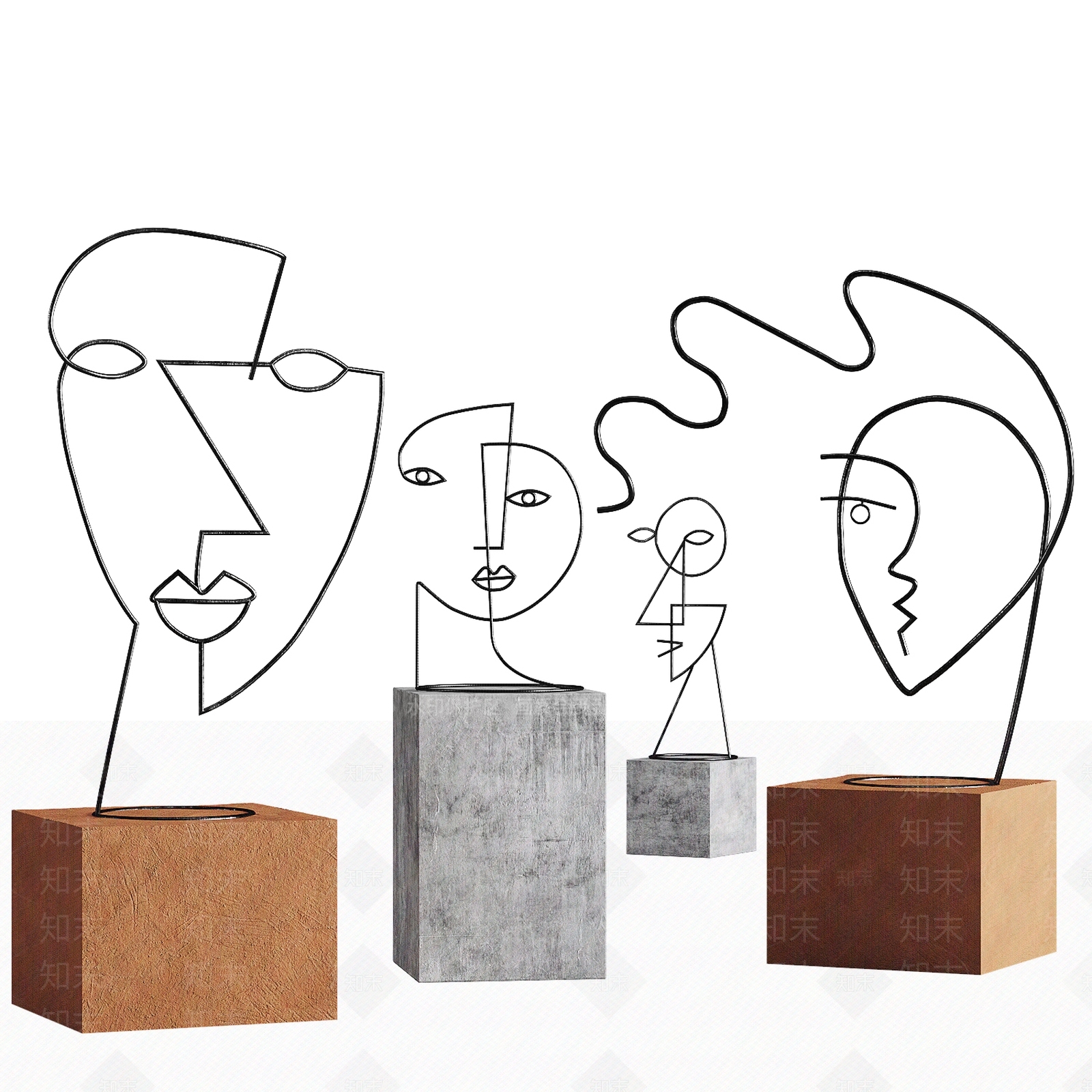 现代铁艺人脸摆件3D模型下载【ID:964244183】