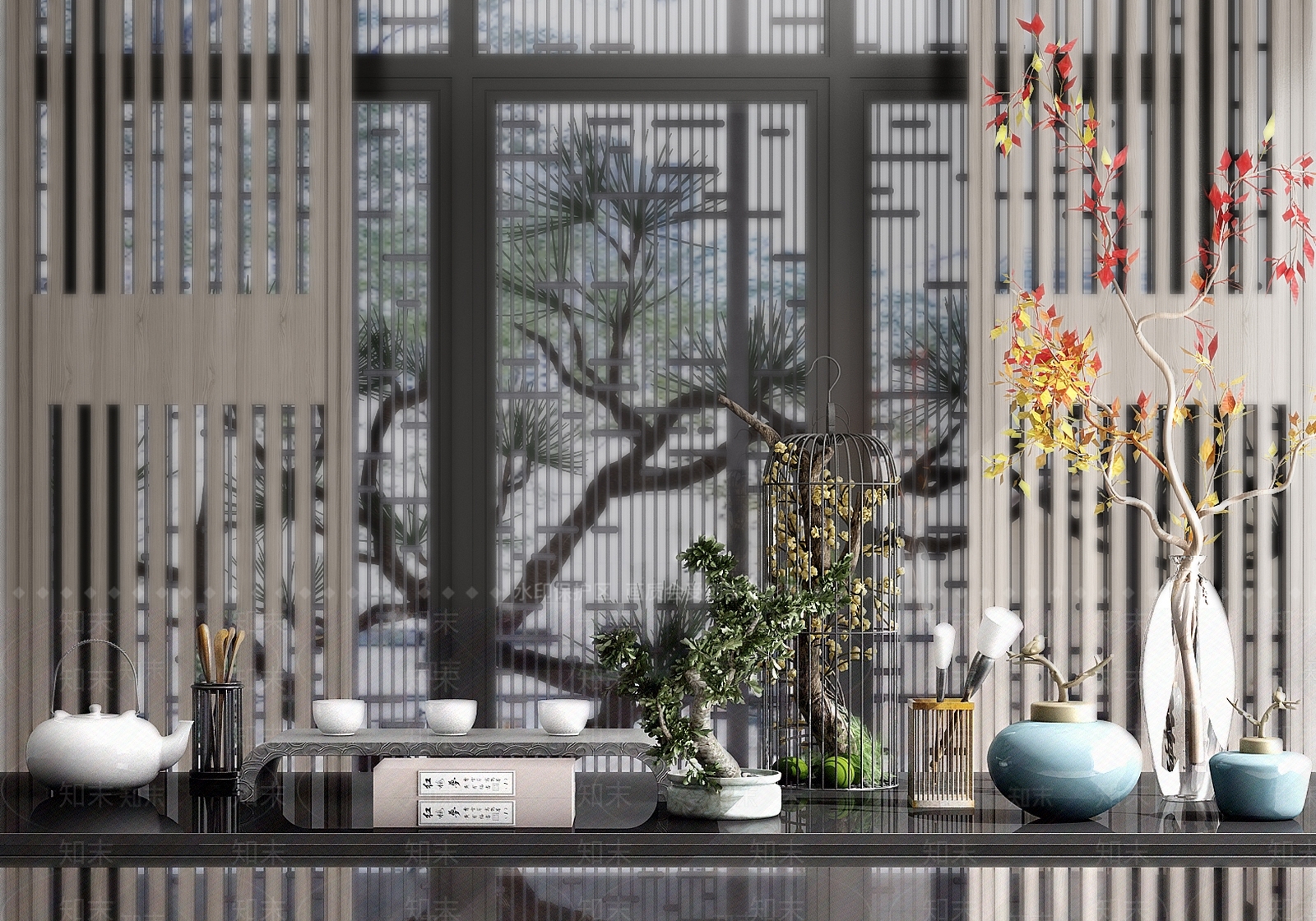 现代风格茶壶茶杯组合SU模型下载【ID:764247814】