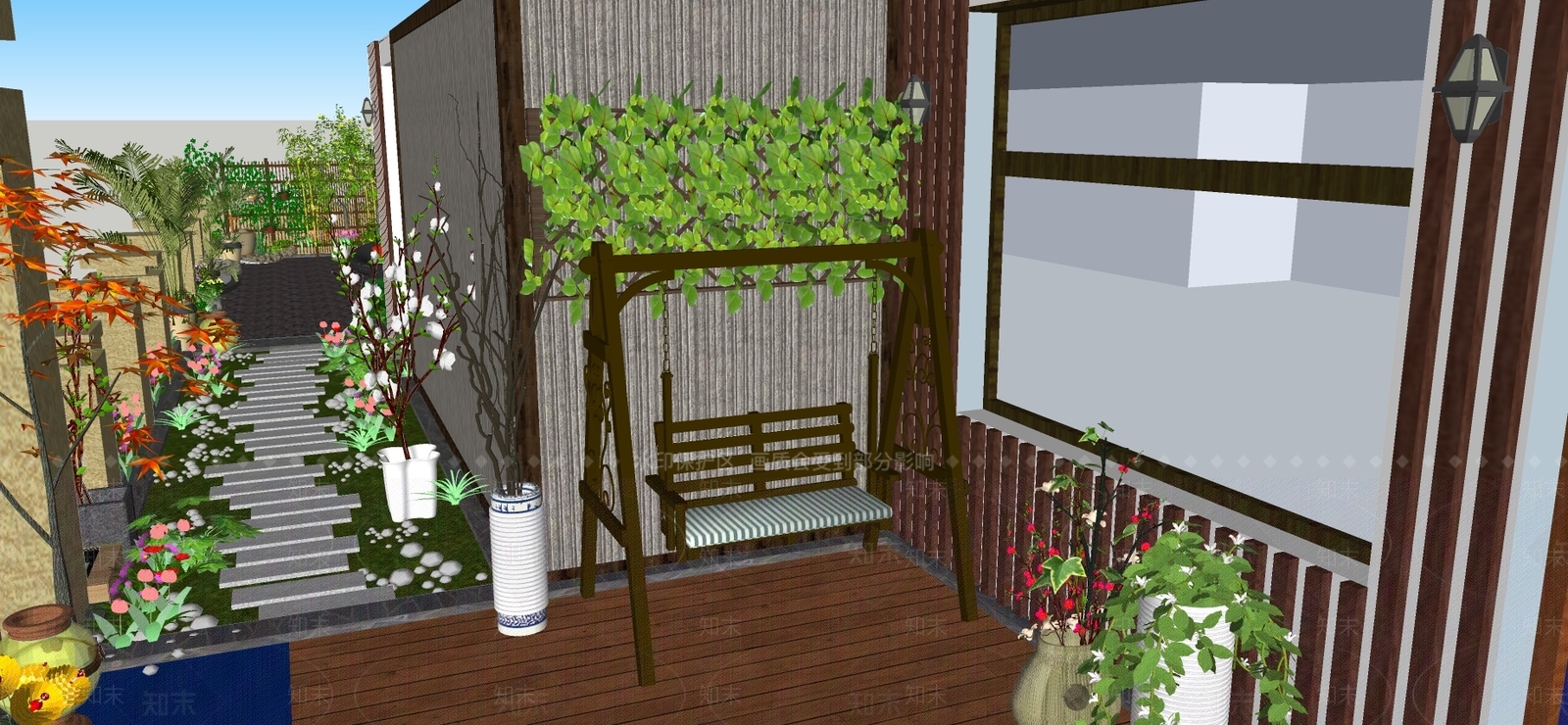 现代风格花园阳台SU模型下载【ID:664250754】