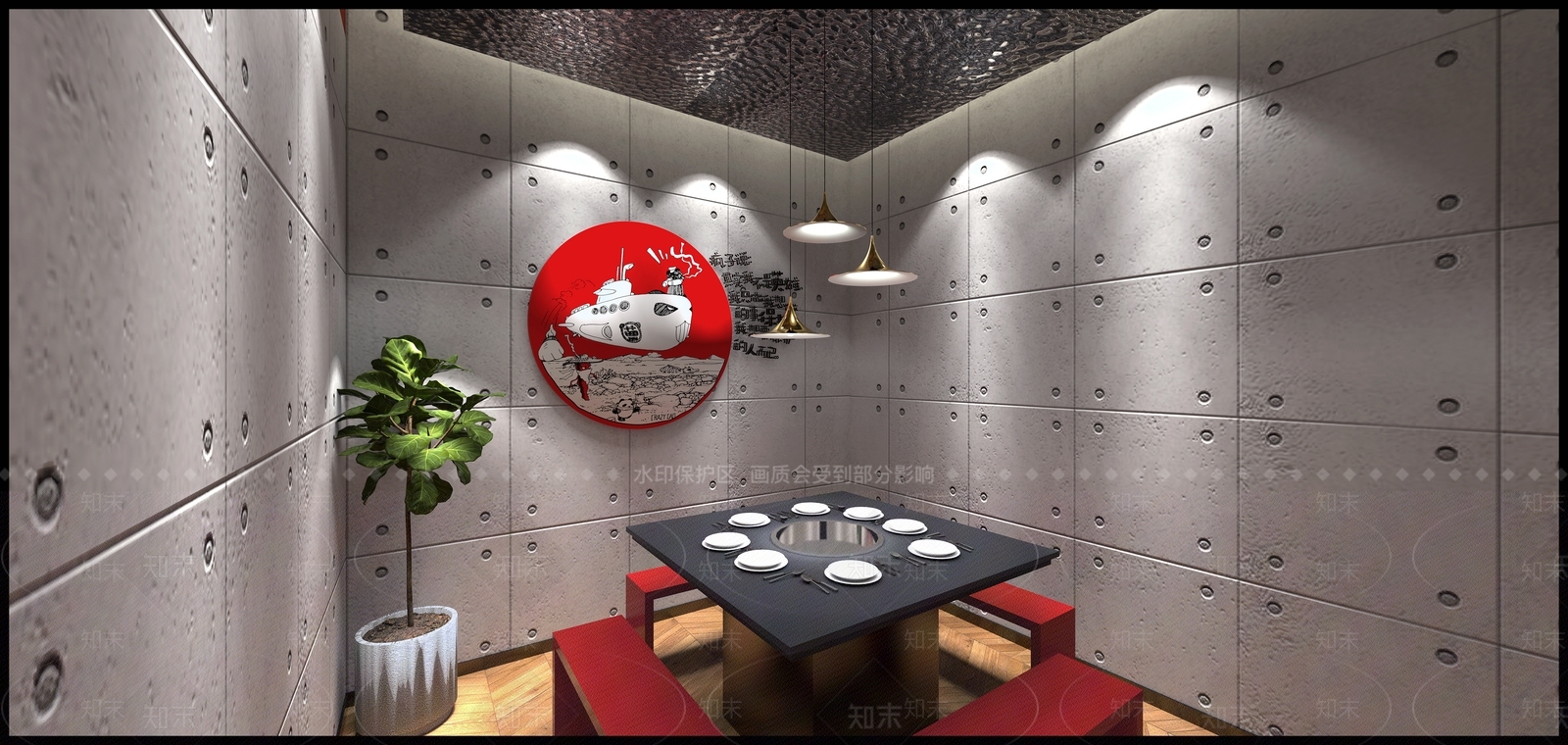 工业风格火锅店包厢SU模型下载【ID:864265802】