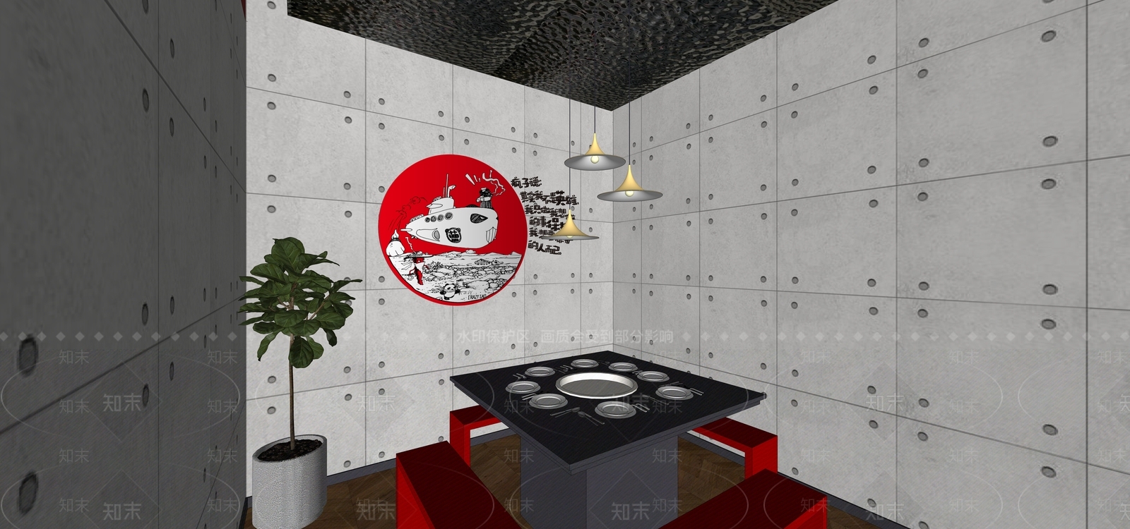 工业风格火锅店包厢SU模型下载【ID:864265802】