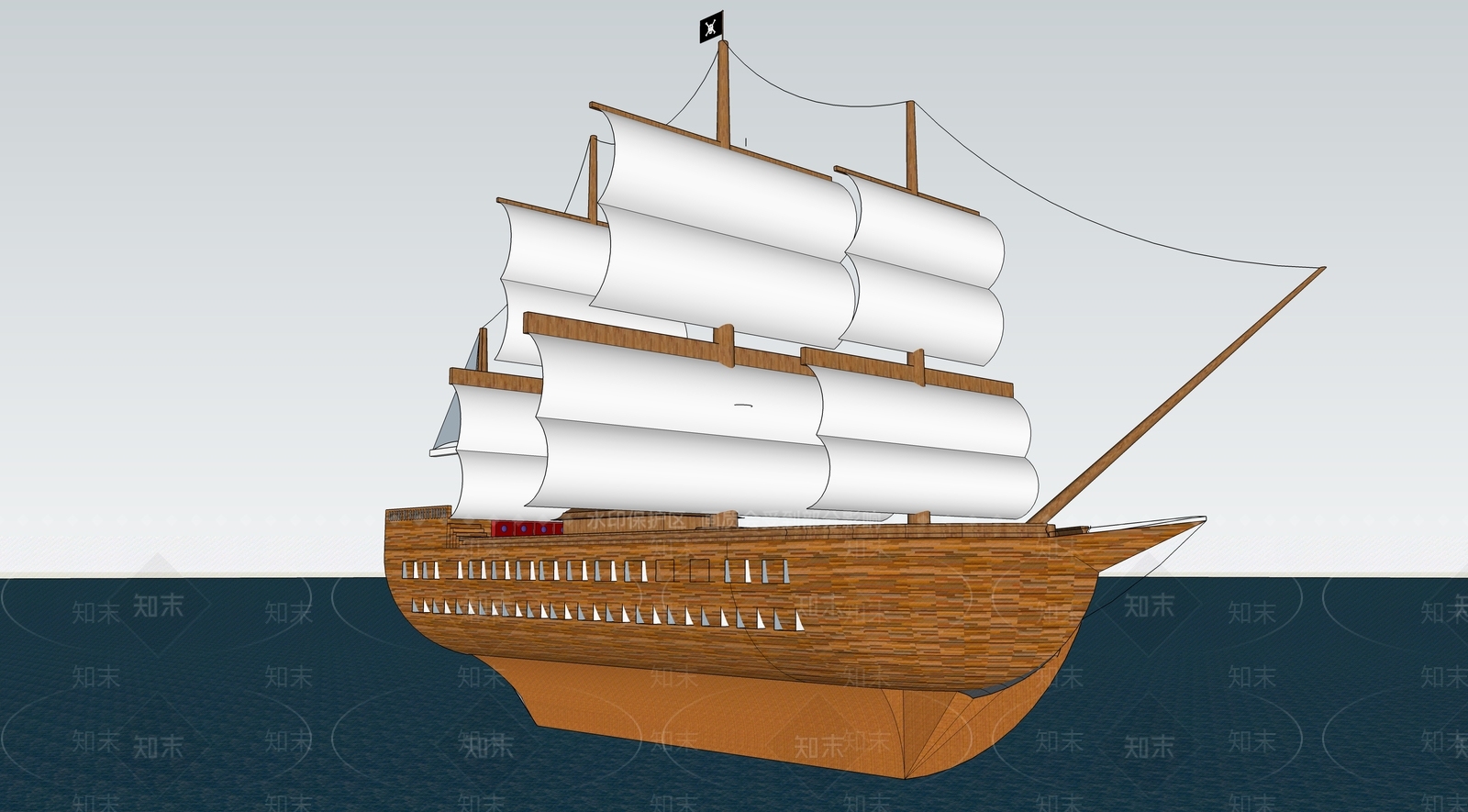中式风格古代船SU模型下载【ID:664286443】
