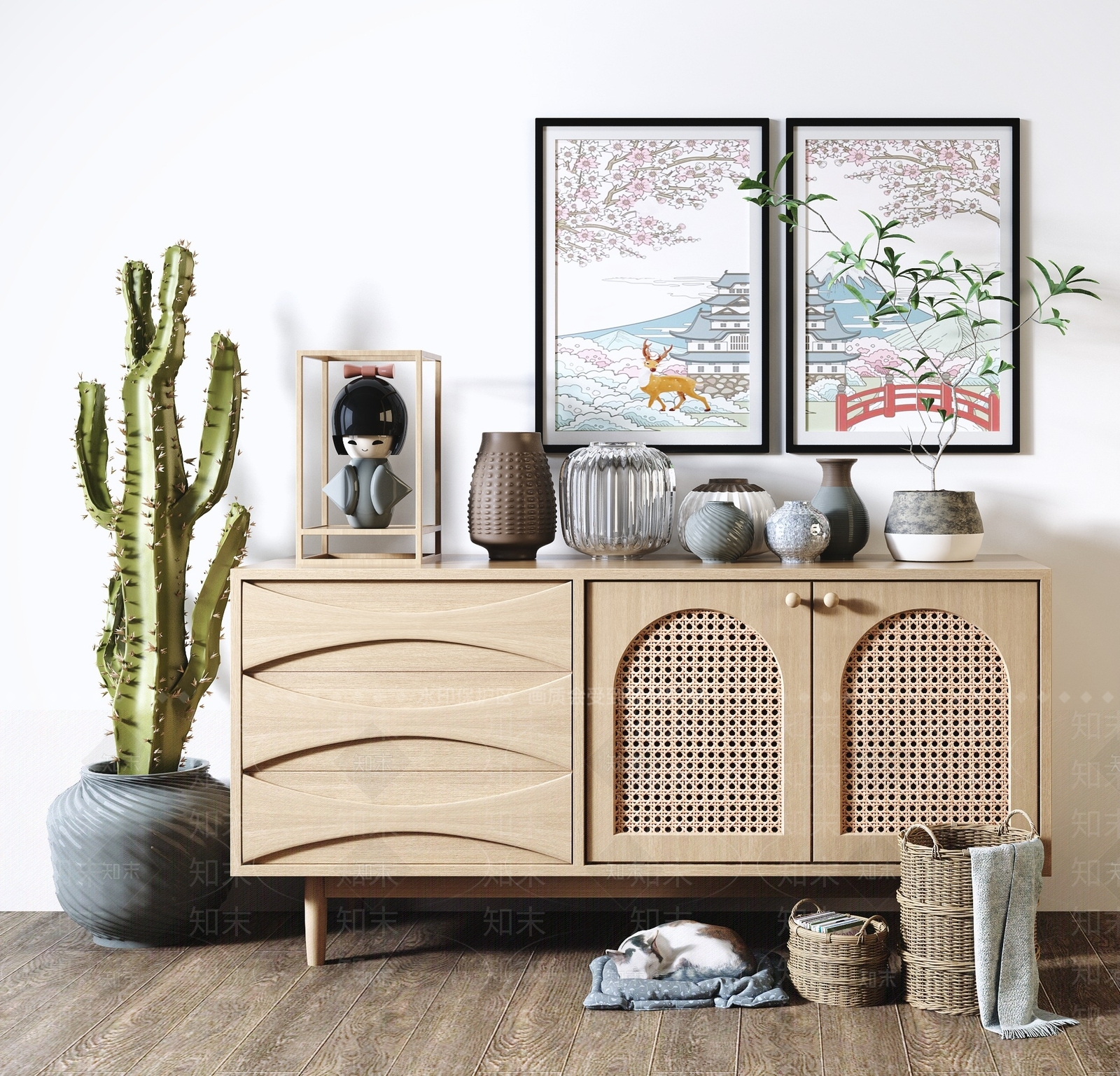 日式玄关柜3D模型下载【ID:964835131】