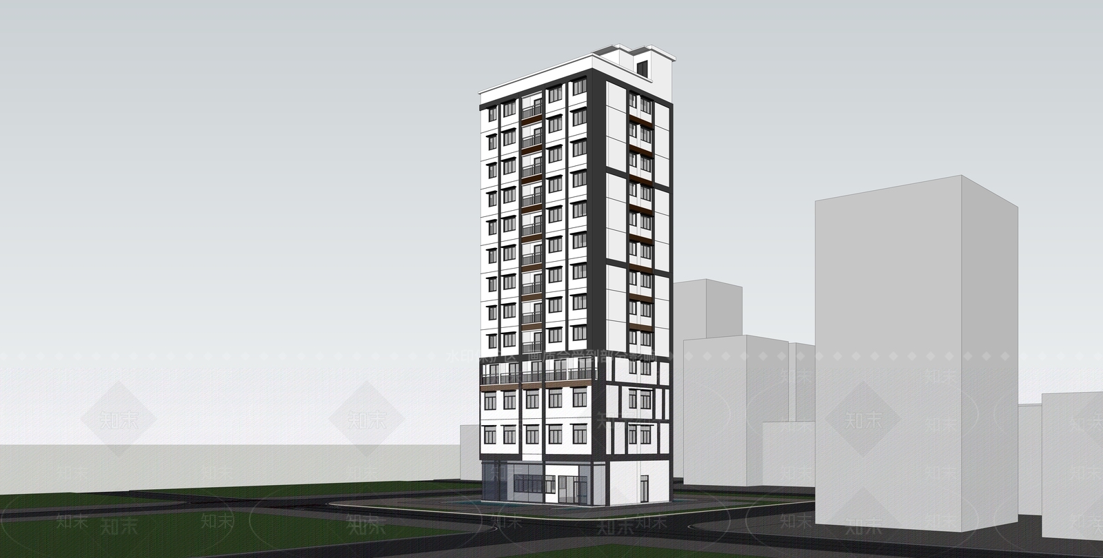 现代风格高层住宅SU模型下载【ID:264919780】