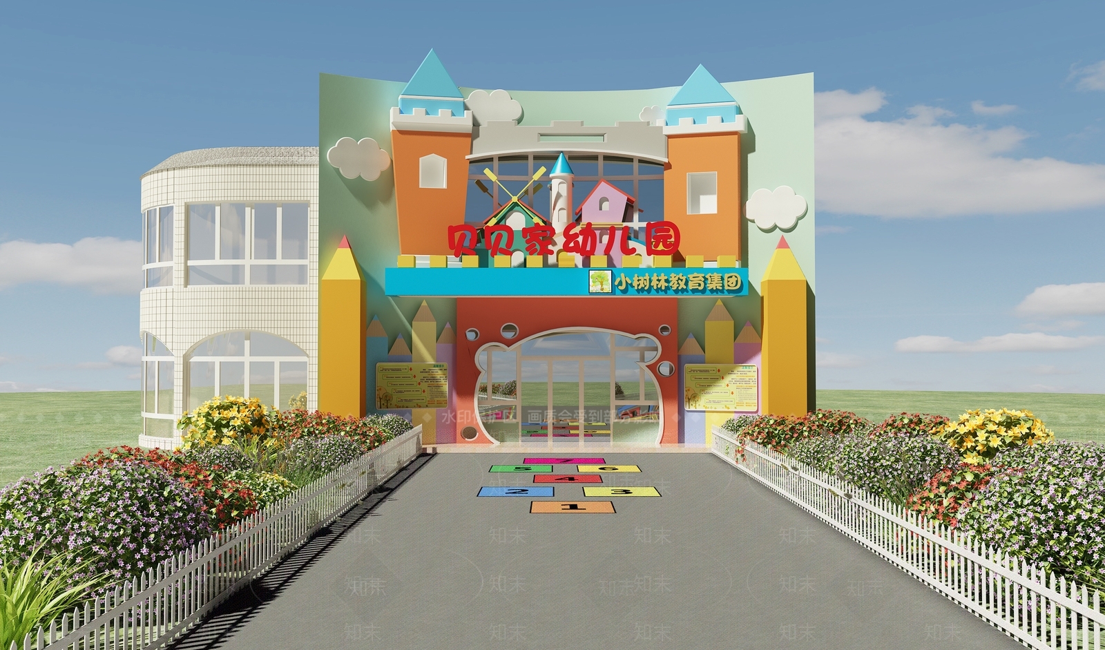 现代幼儿园门头3D模型下载【ID:564943190】