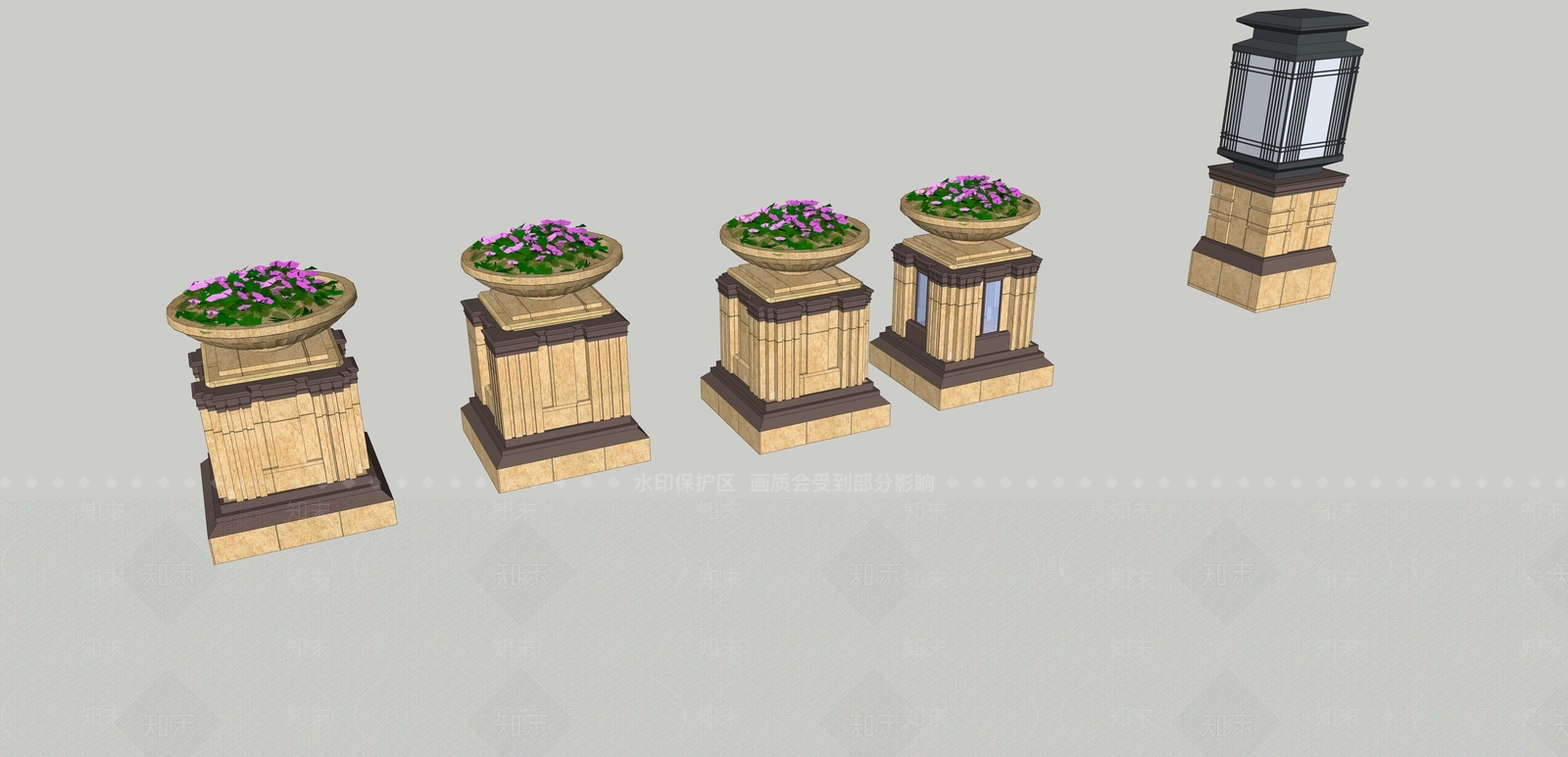 欧式风格雕塑小品灯具花钵SU模型下载【ID:664954679】