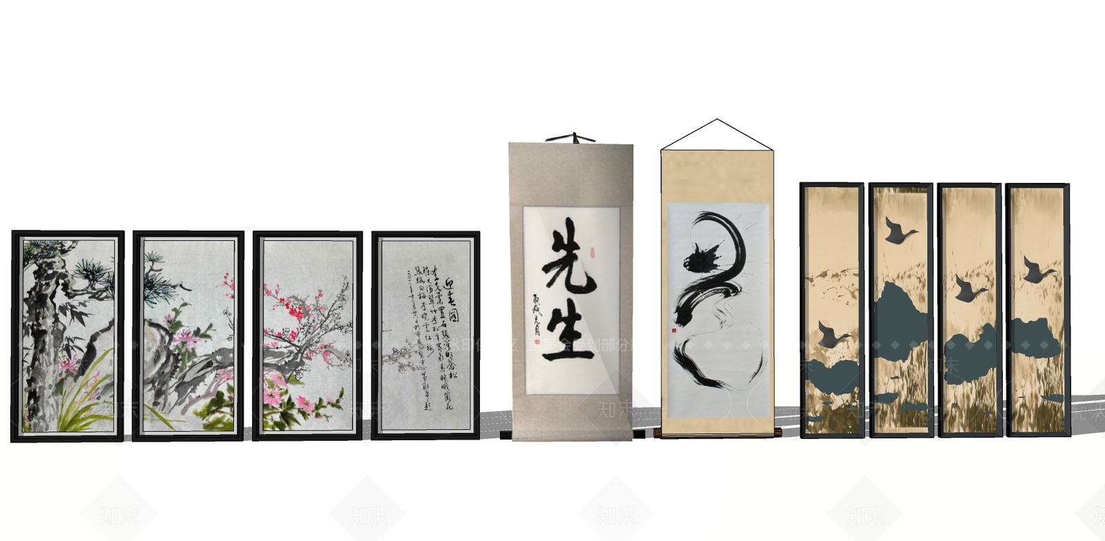 新中式挂画SU模型草图