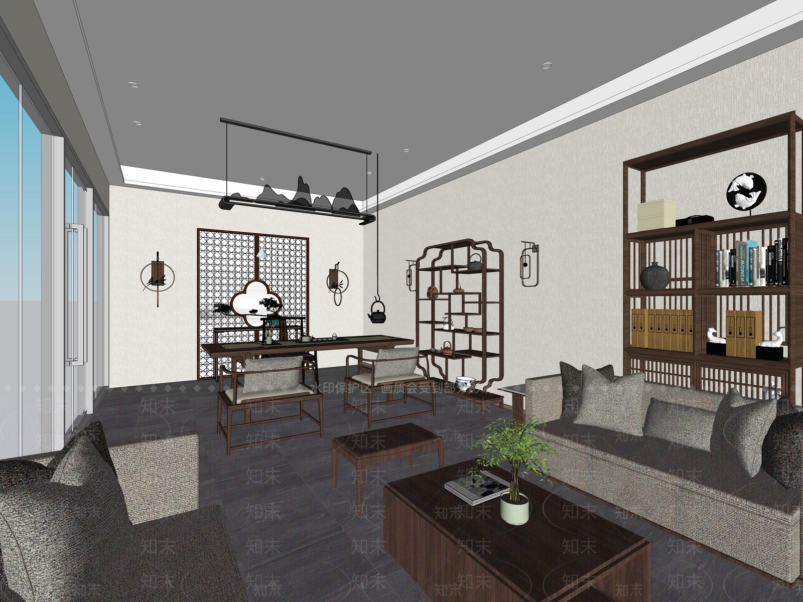 新中式风格茶室SU模型下载【ID:965009387】