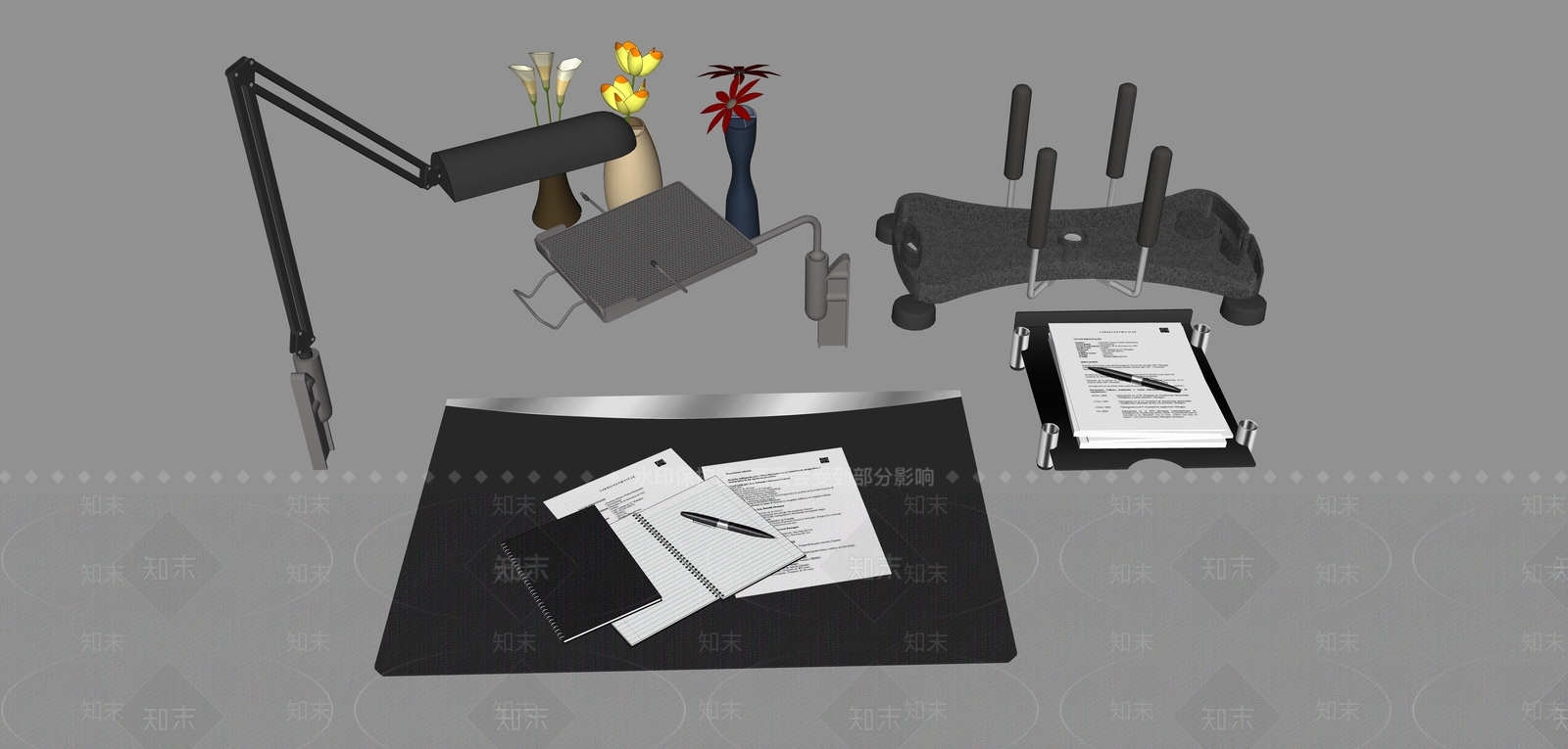 现代风格办公用品组合SU模型下载【ID:865015865】
