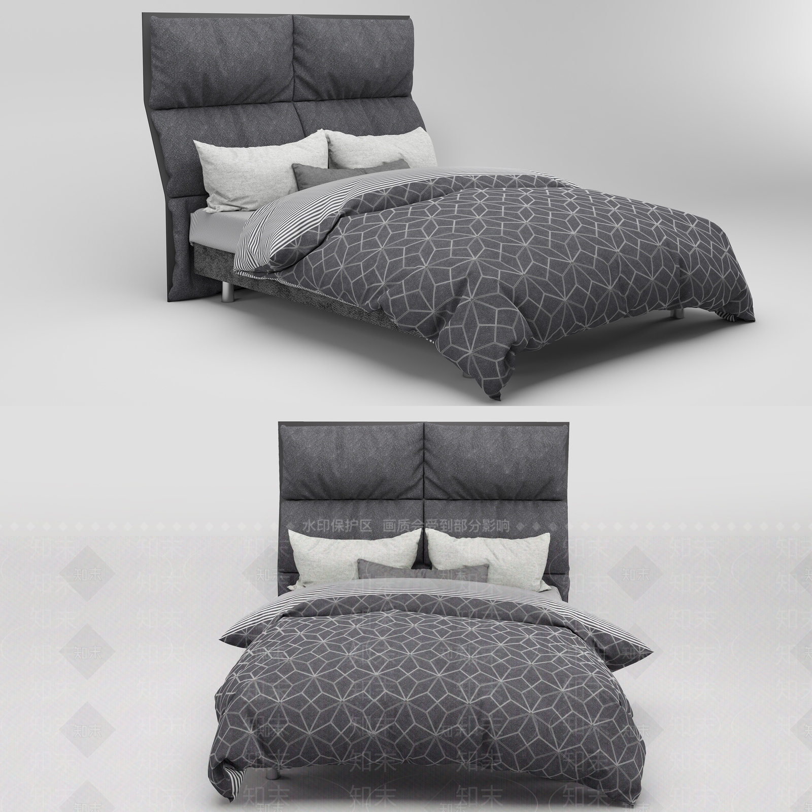 北欧单人床3D模型下载【ID:665038971】