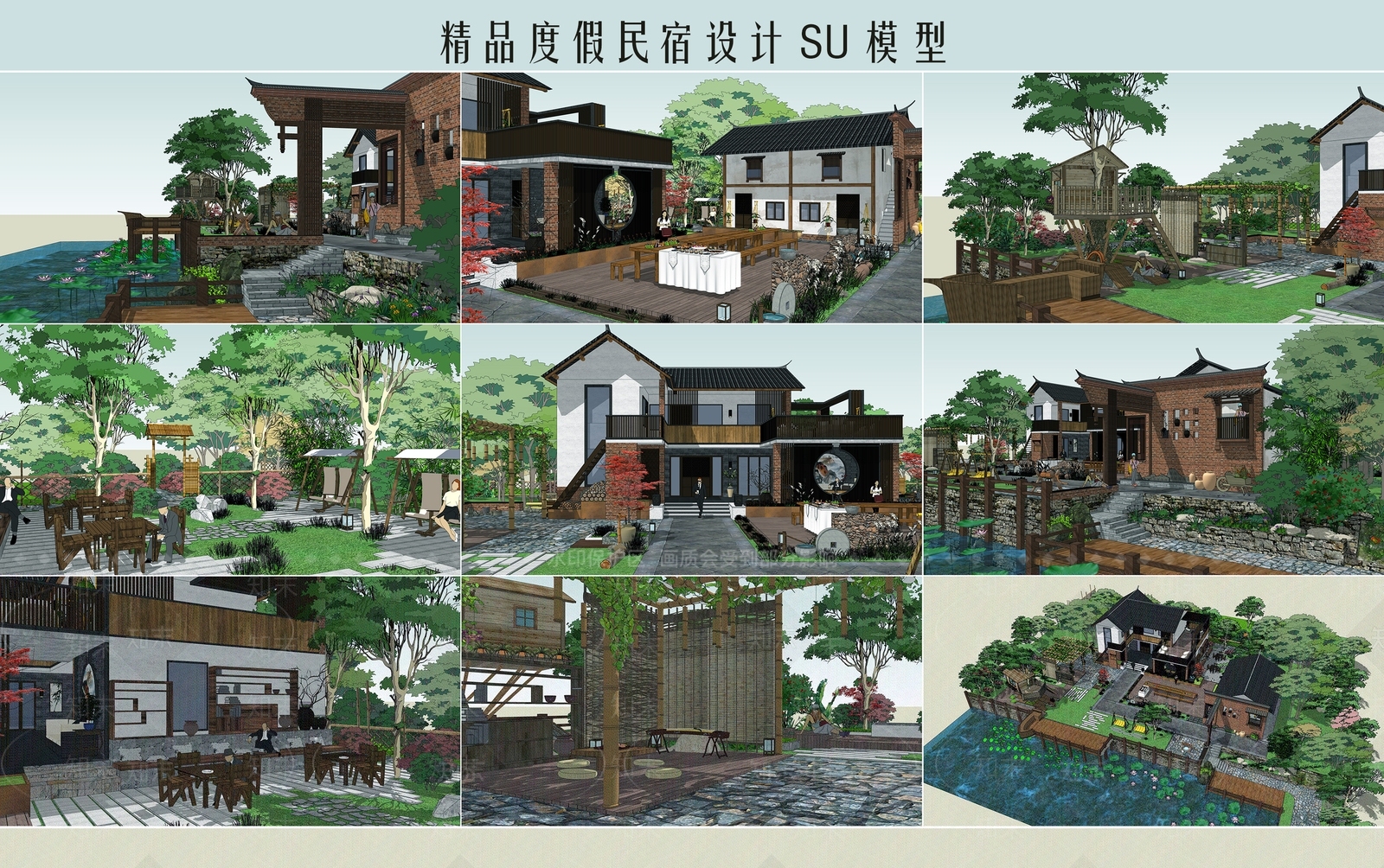 新中式精品民宿SU模型下载【ID:365043567】