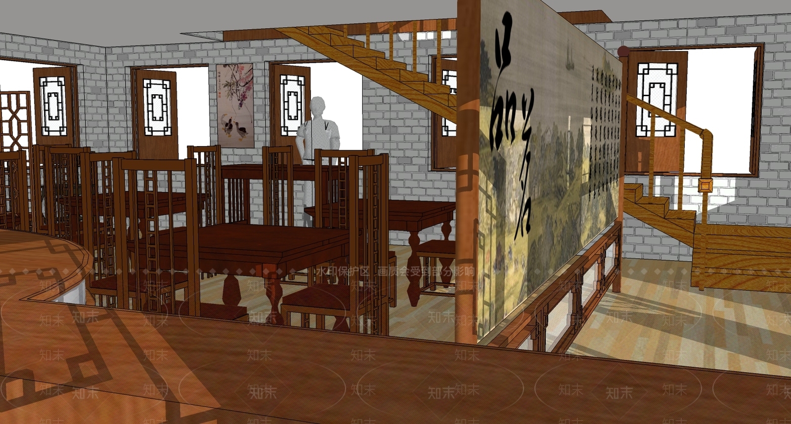 中式风格茶室茶楼SU模型下载【ID:965048395】