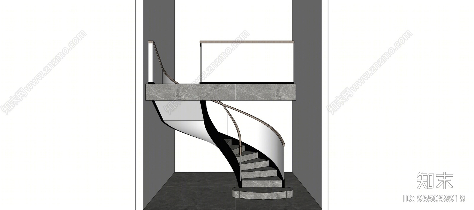 现代风格别墅客厅旋转楼梯间SU模型下载【ID:965059918】