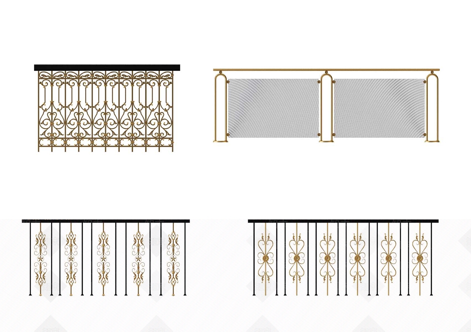 简欧铁艺雕花栏杆3D模型下载【ID:865092571】