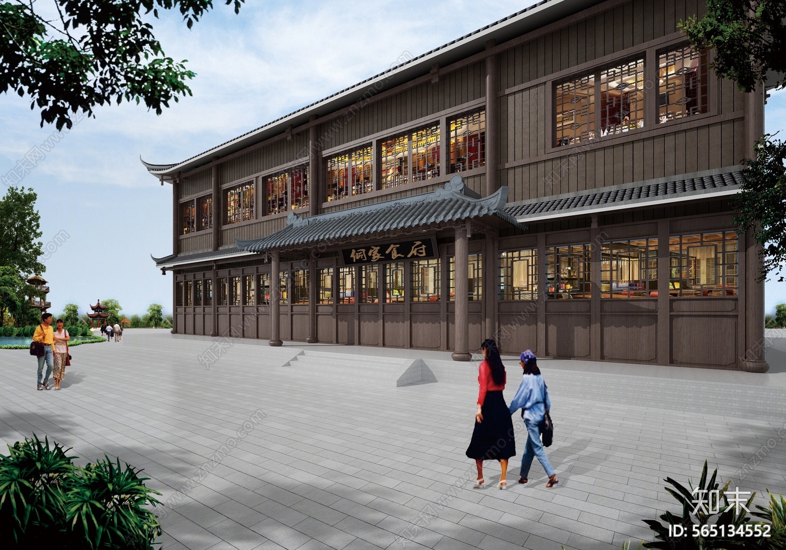 餐厅外建筑3d模型下载