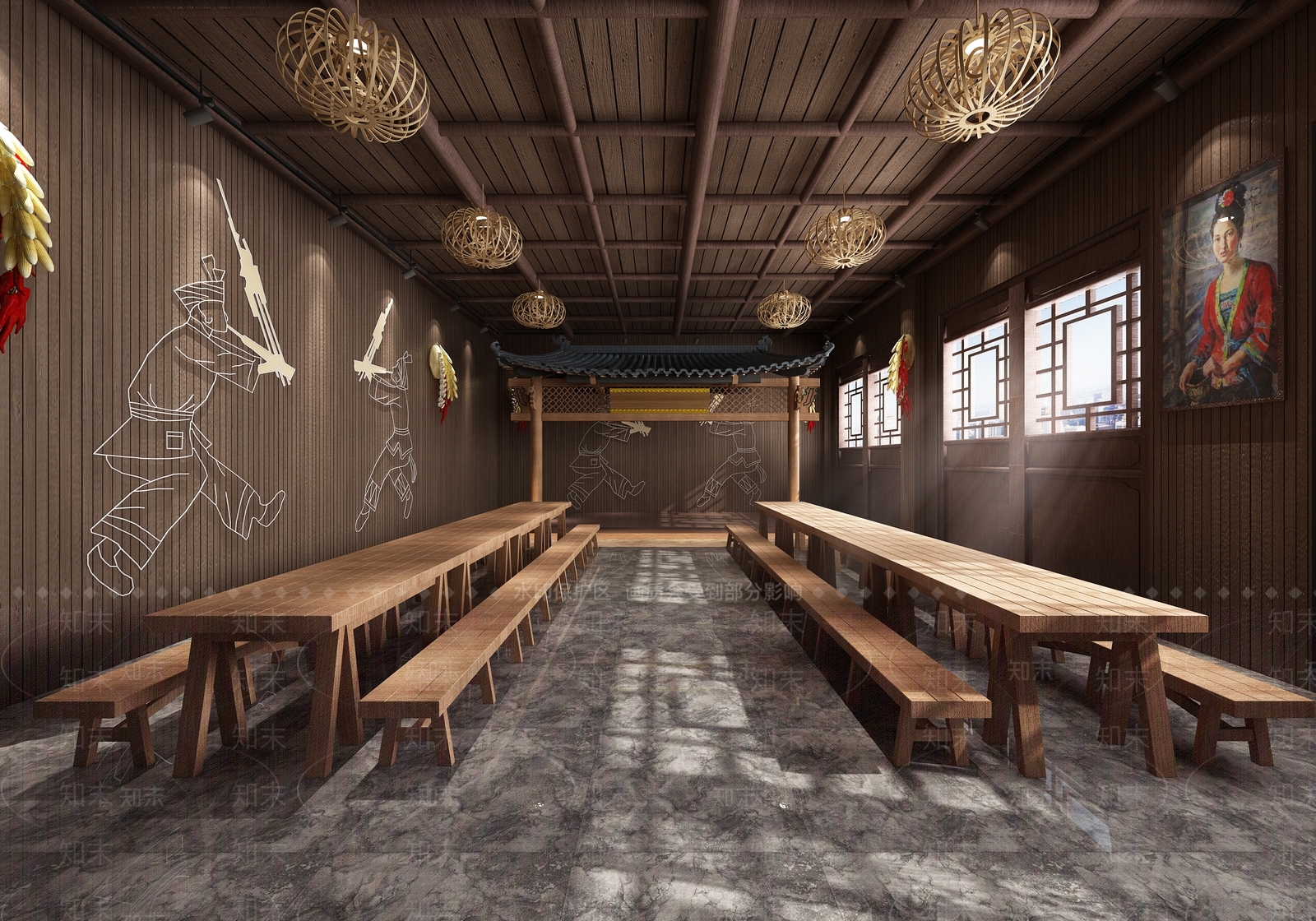 中式侗族主题餐厅3D模型下载【ID:765141918】