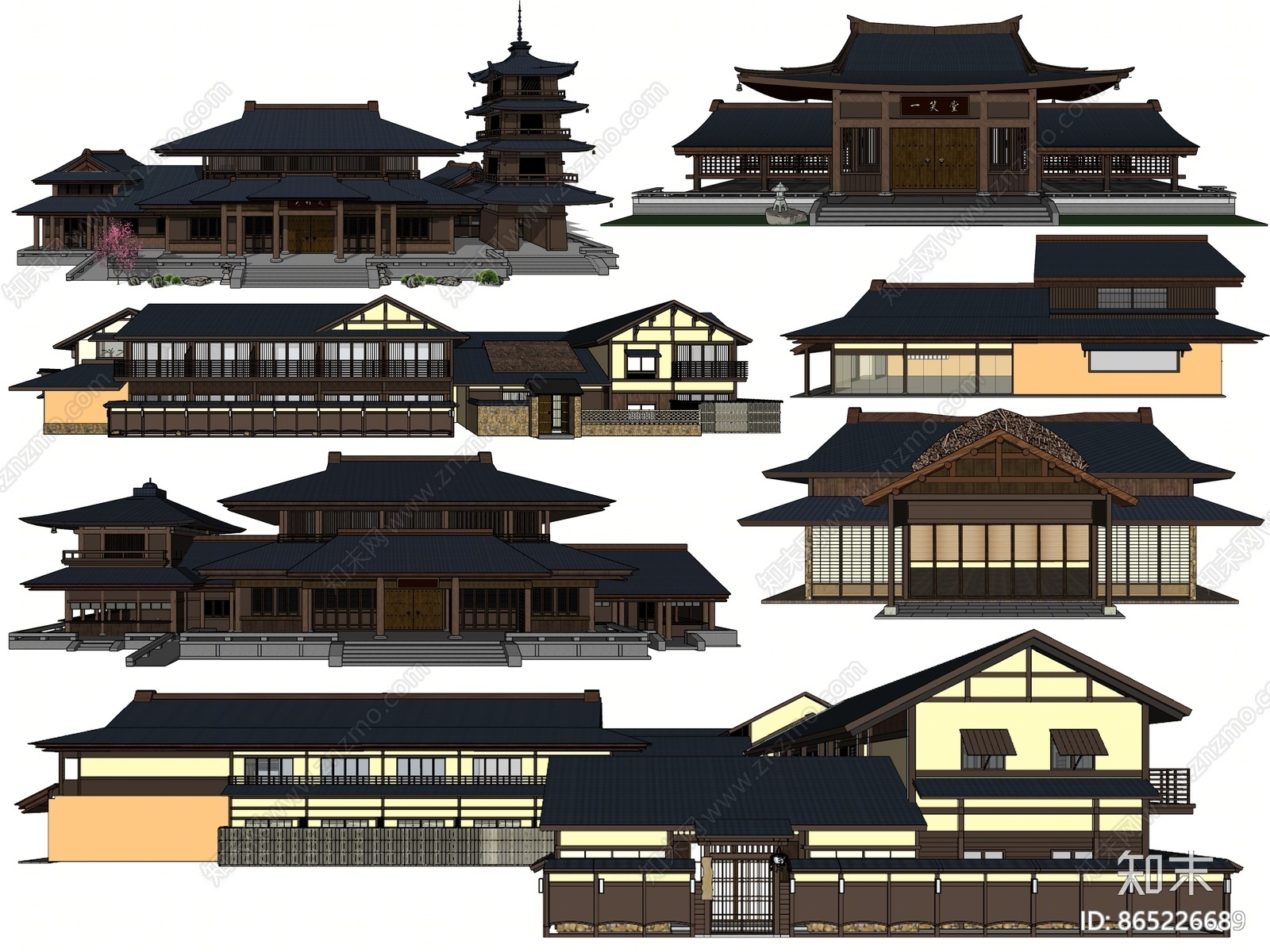 日式风格建筑SU模型下载【ID:865226689】