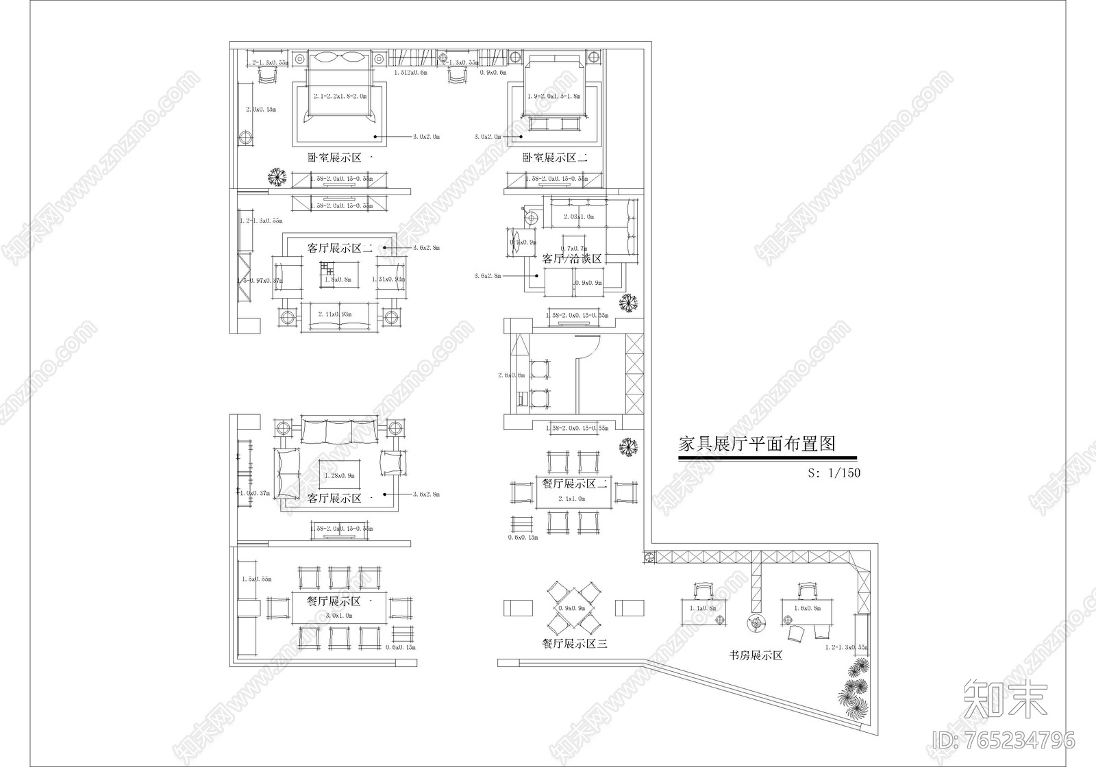 家具展厅平面布置图施工图下载【ID:765234796】