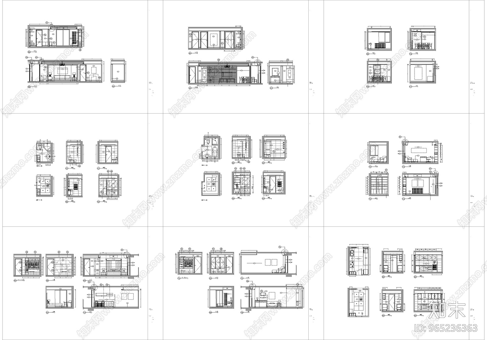 家装样板cad施工图下载【ID:965236363】