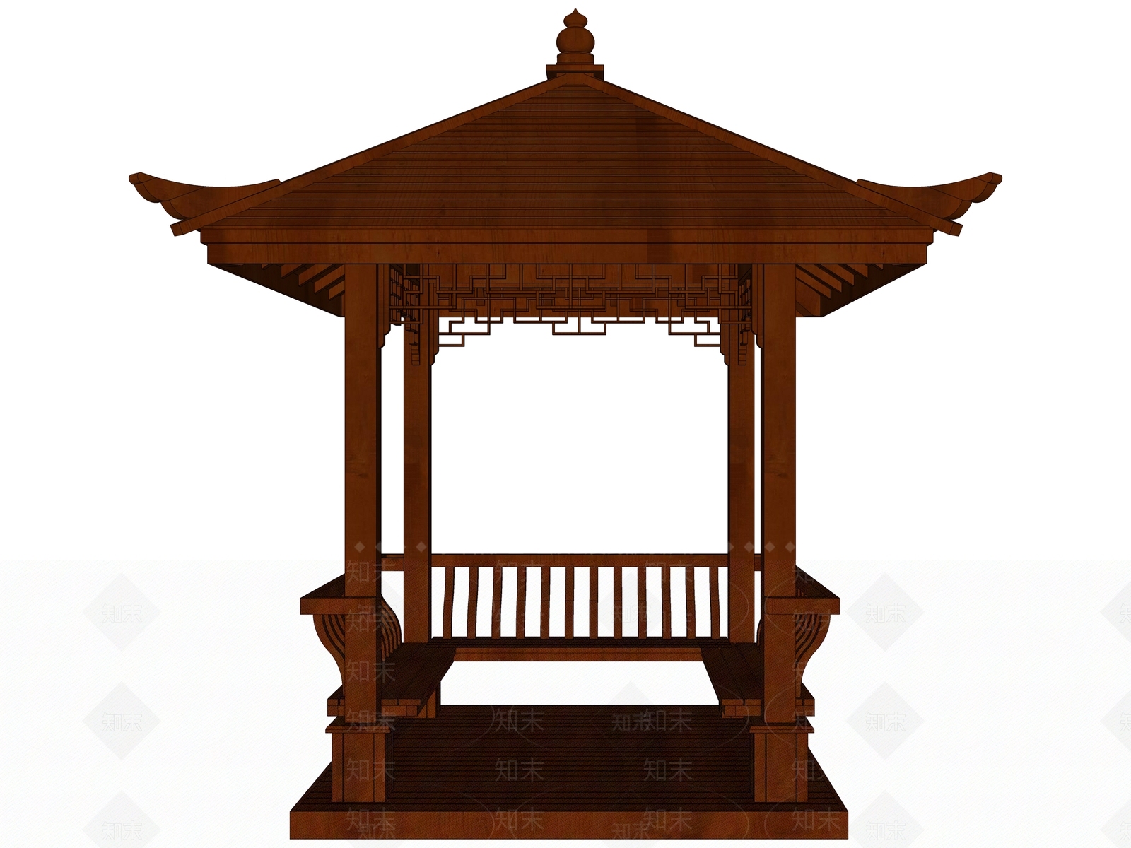 中式风格防腐木亭子SU模型下载【ID:465236868】