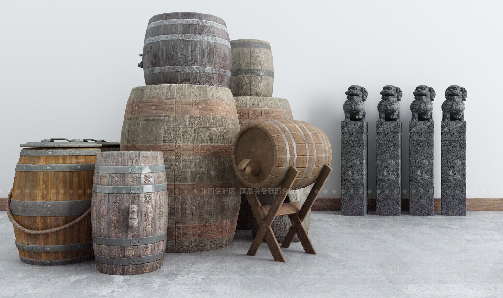 法式啤酒桶3D模型下载【ID:465262469】