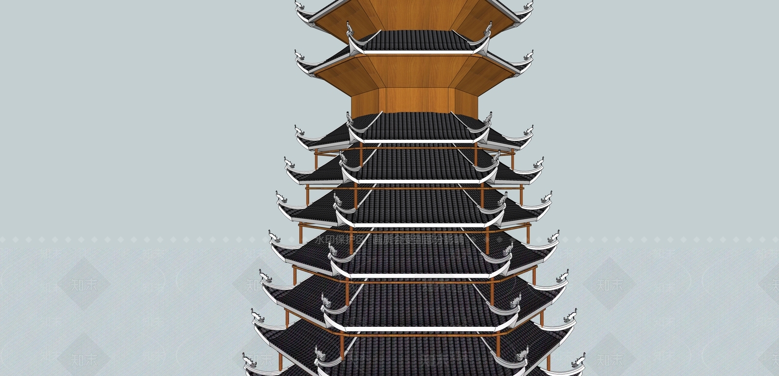 中式风格塔楼SU模型下载【ID:565269375】