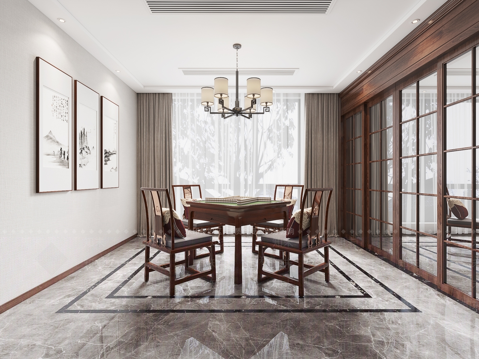 新中式麻将桌椅3D模型下载【ID:965291011】