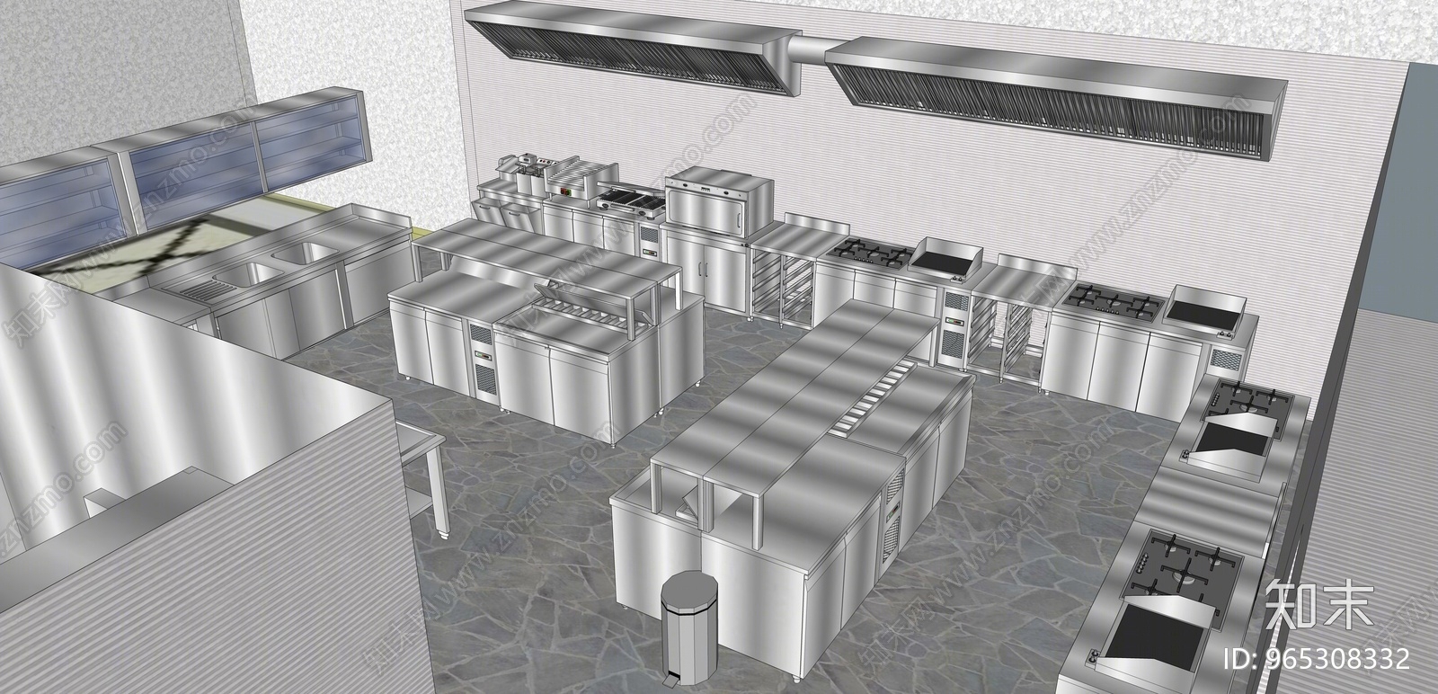 现代风格酒店厨房SU模型下载【ID:965308332】